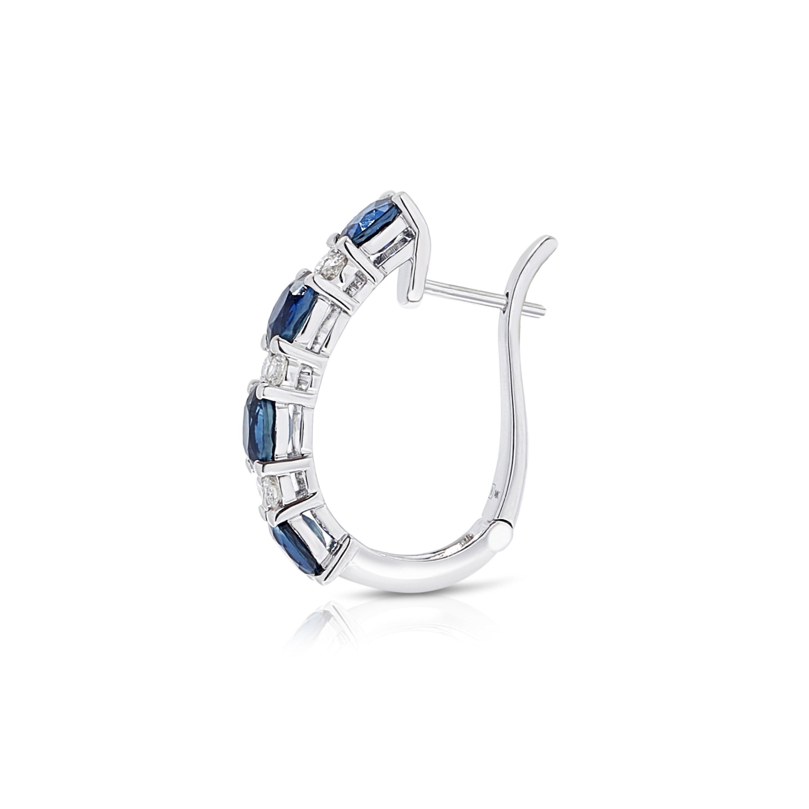 Blue Sapphire and Diamond Alternating Hoop Earrings