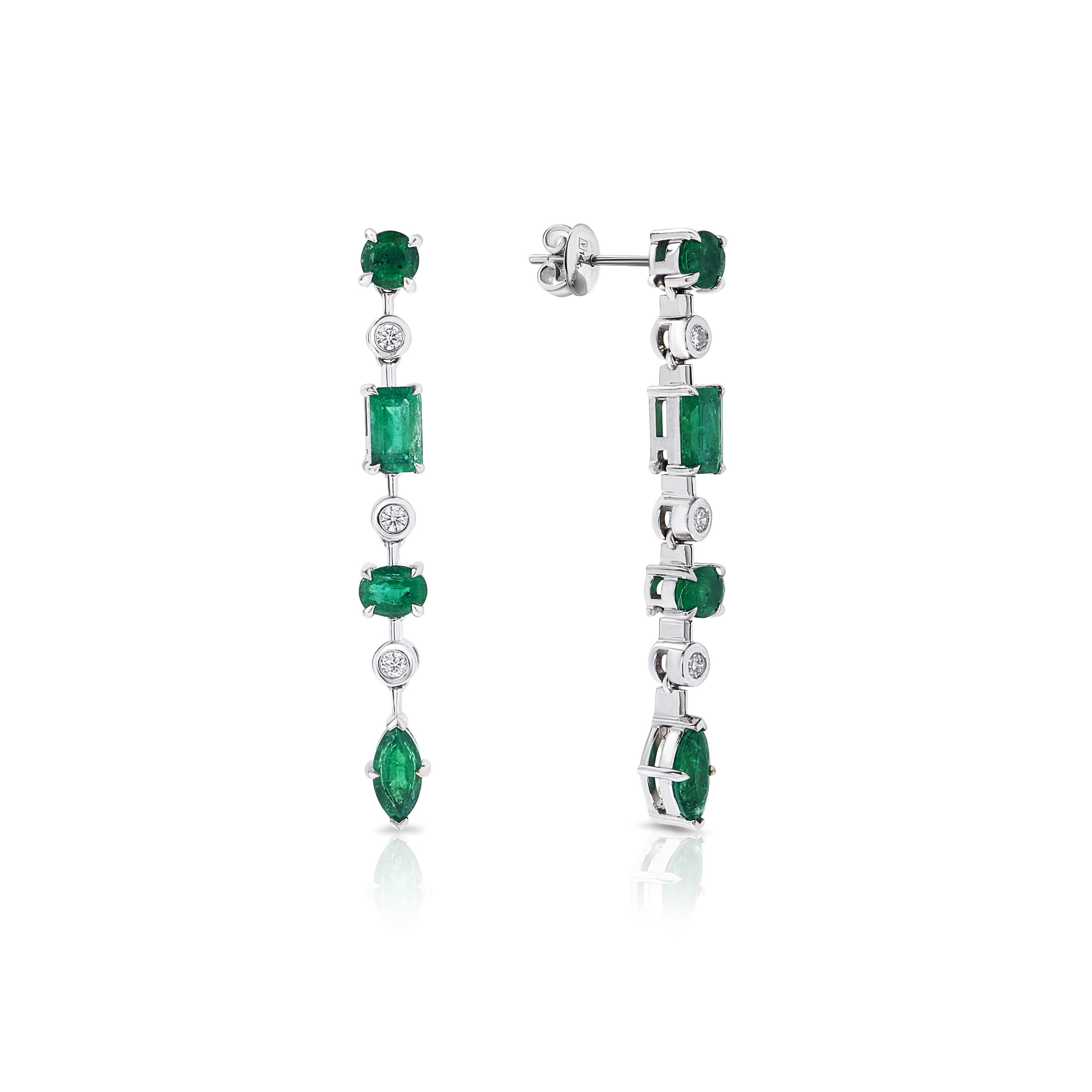 Emerald and Diamond Linear Drop Earrings