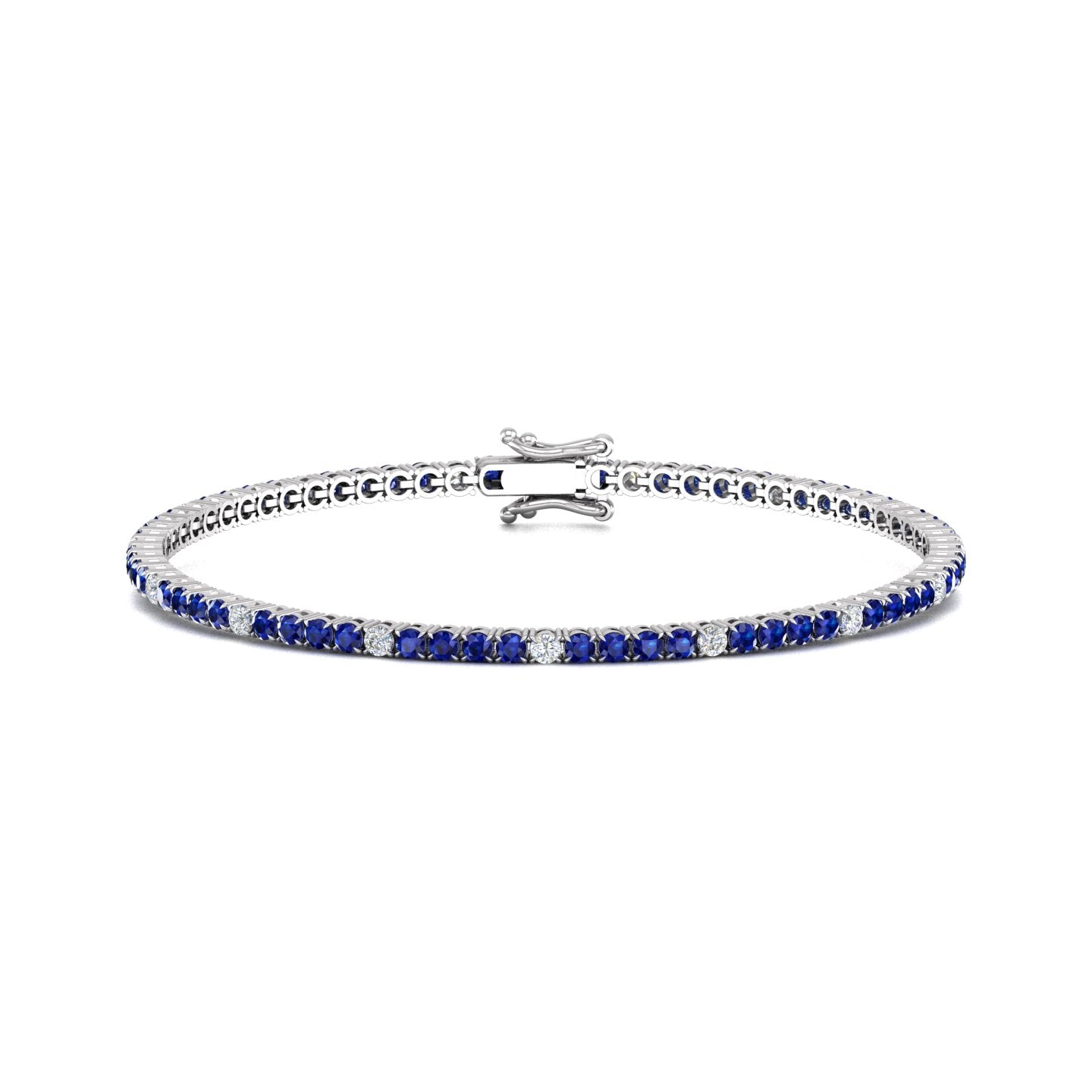 Blue Sapphire and Diamond Alternating Tennis Bracelet