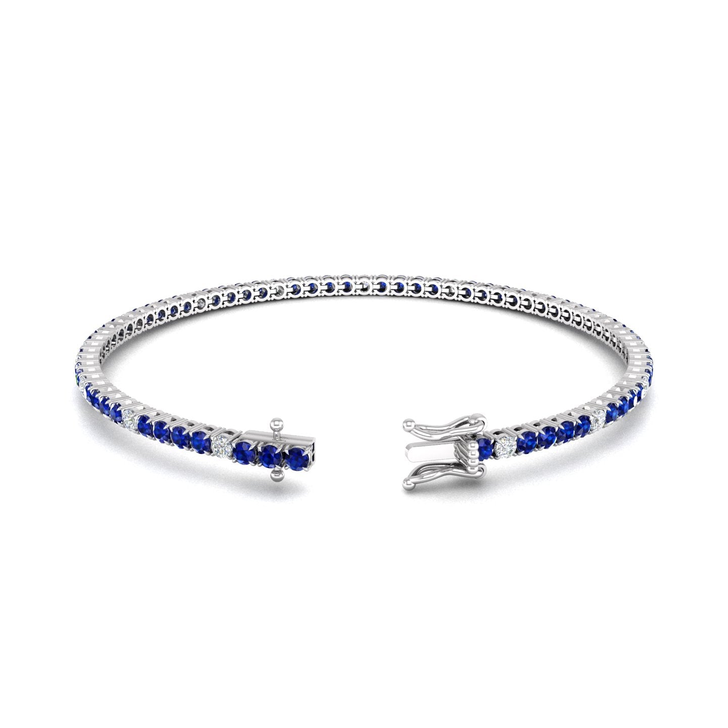 Blue Sapphire and Diamond Alternating Tennis Bracelet