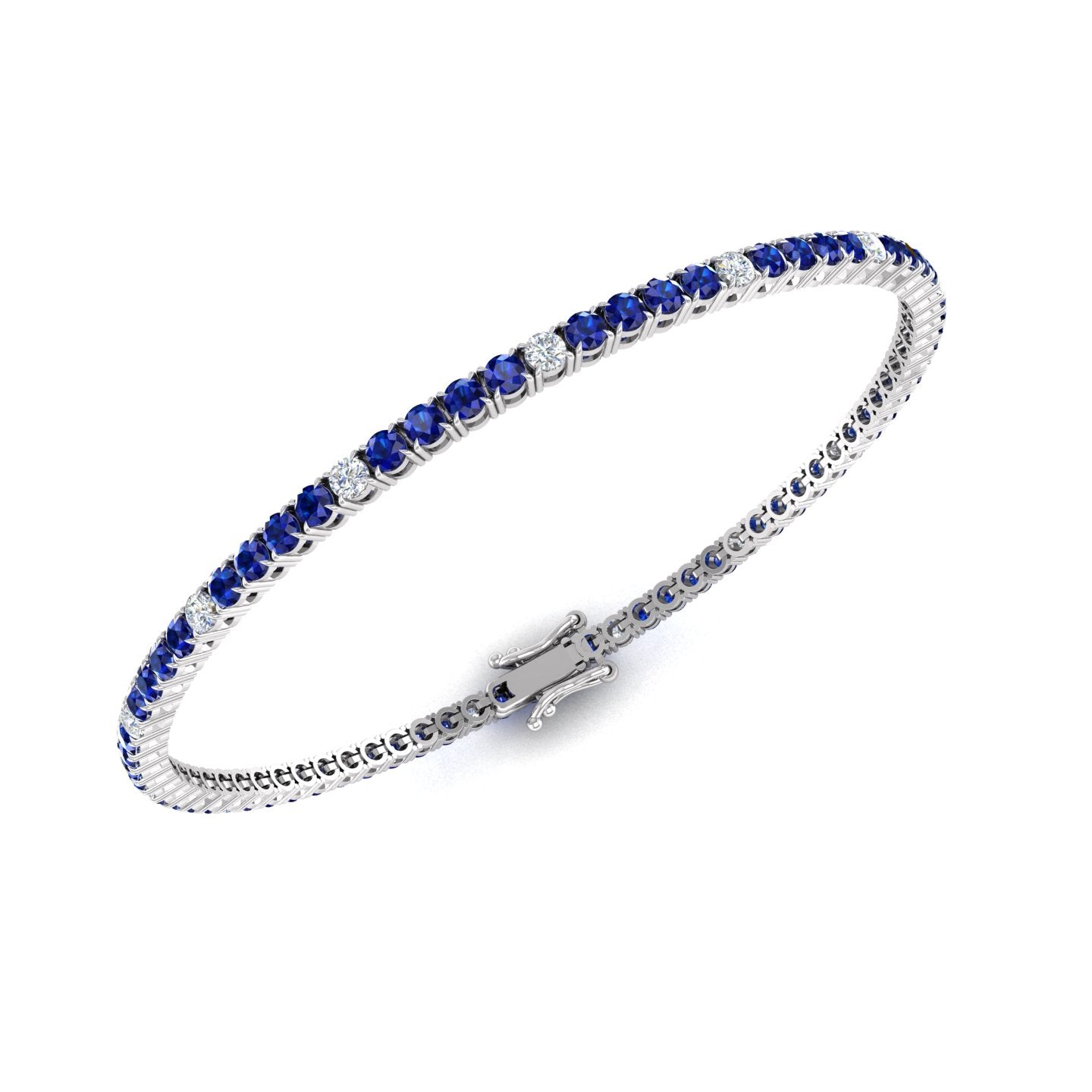 Blue Sapphire and Diamond Alternating Tennis Bracelet