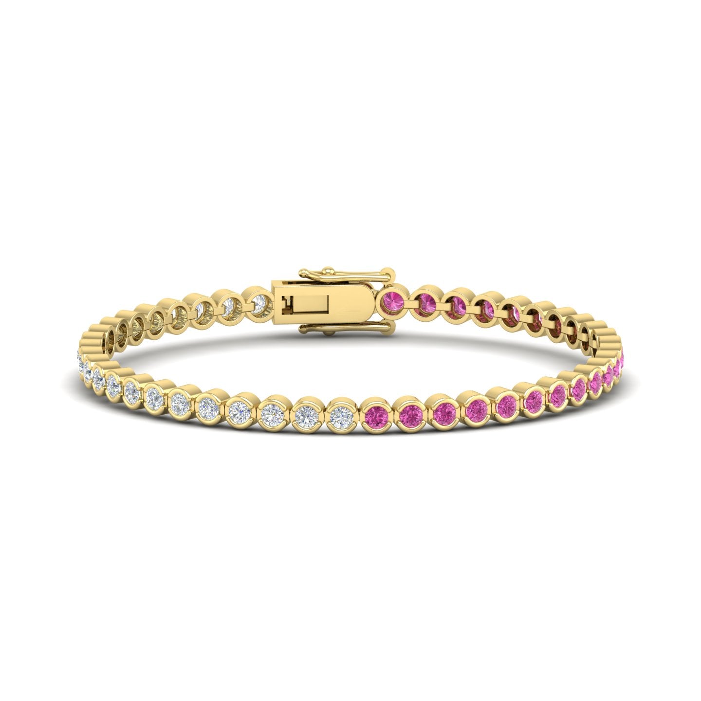 Pink Sapphire and Diamond Bezel Tennis Bracelet