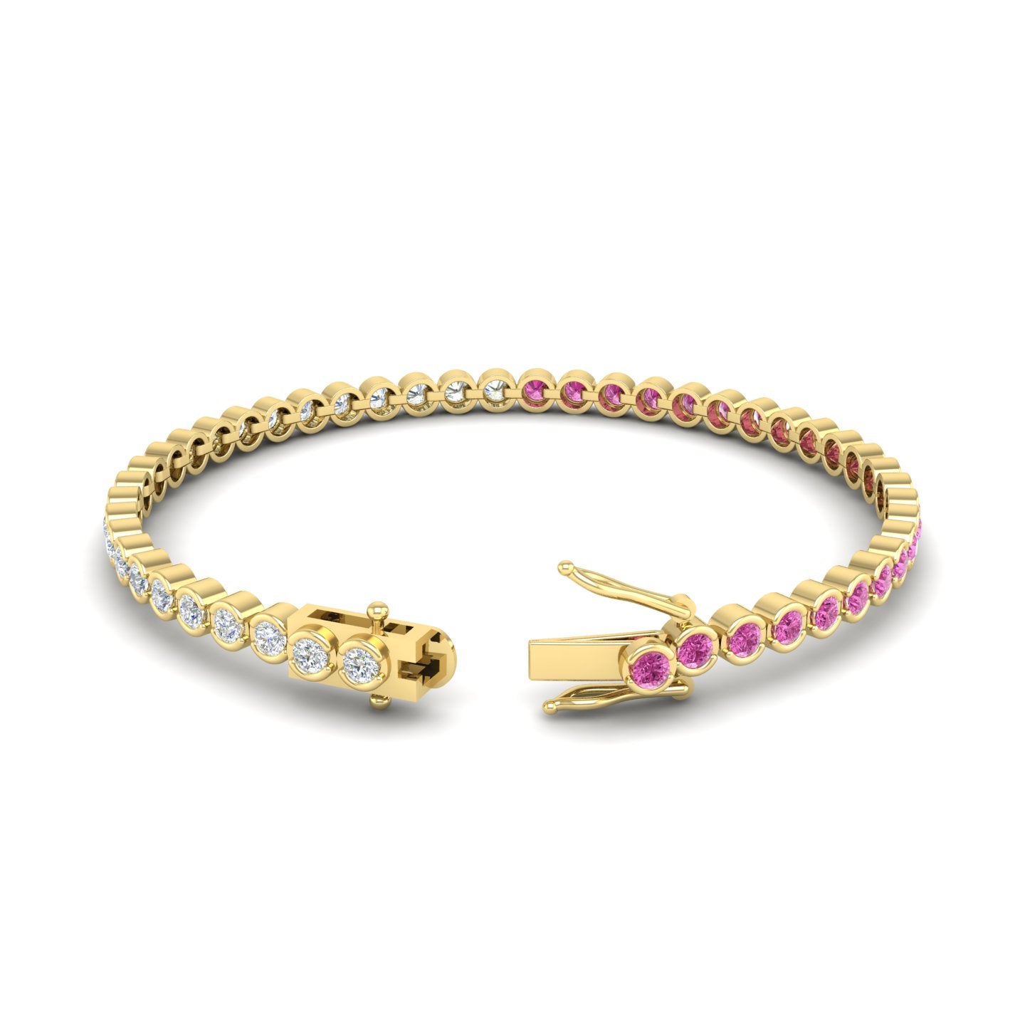 Pink Sapphire and Diamond Bezel Tennis Bracelet