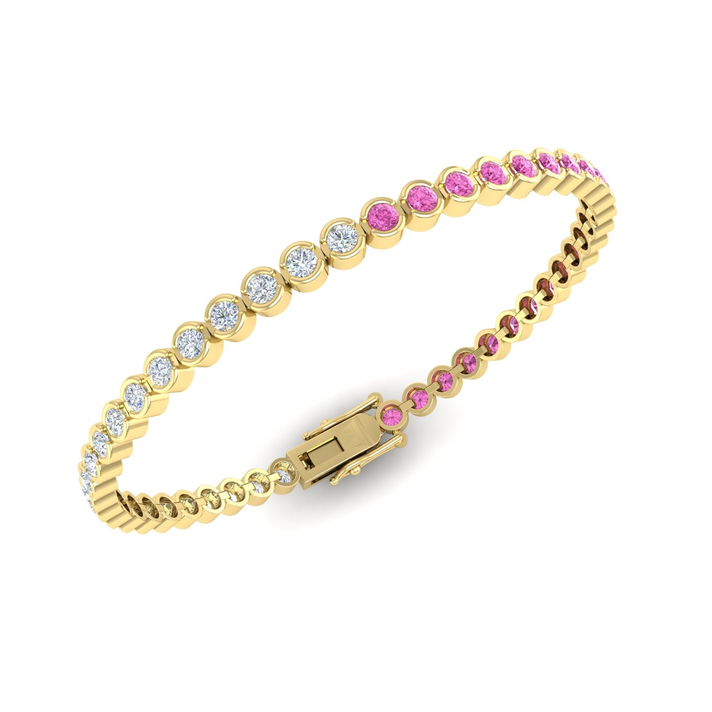 Pink Sapphire and Diamond Bezel Tennis Bracelet