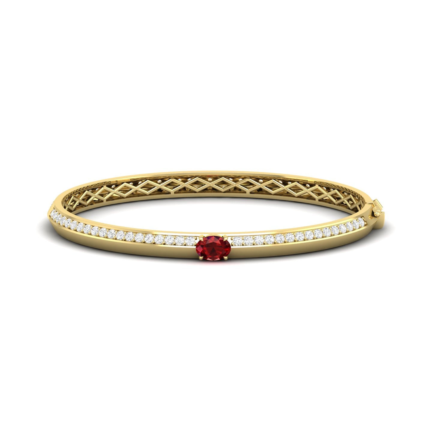 Ruby and Diamond Solitaire Knife Edge Bangle