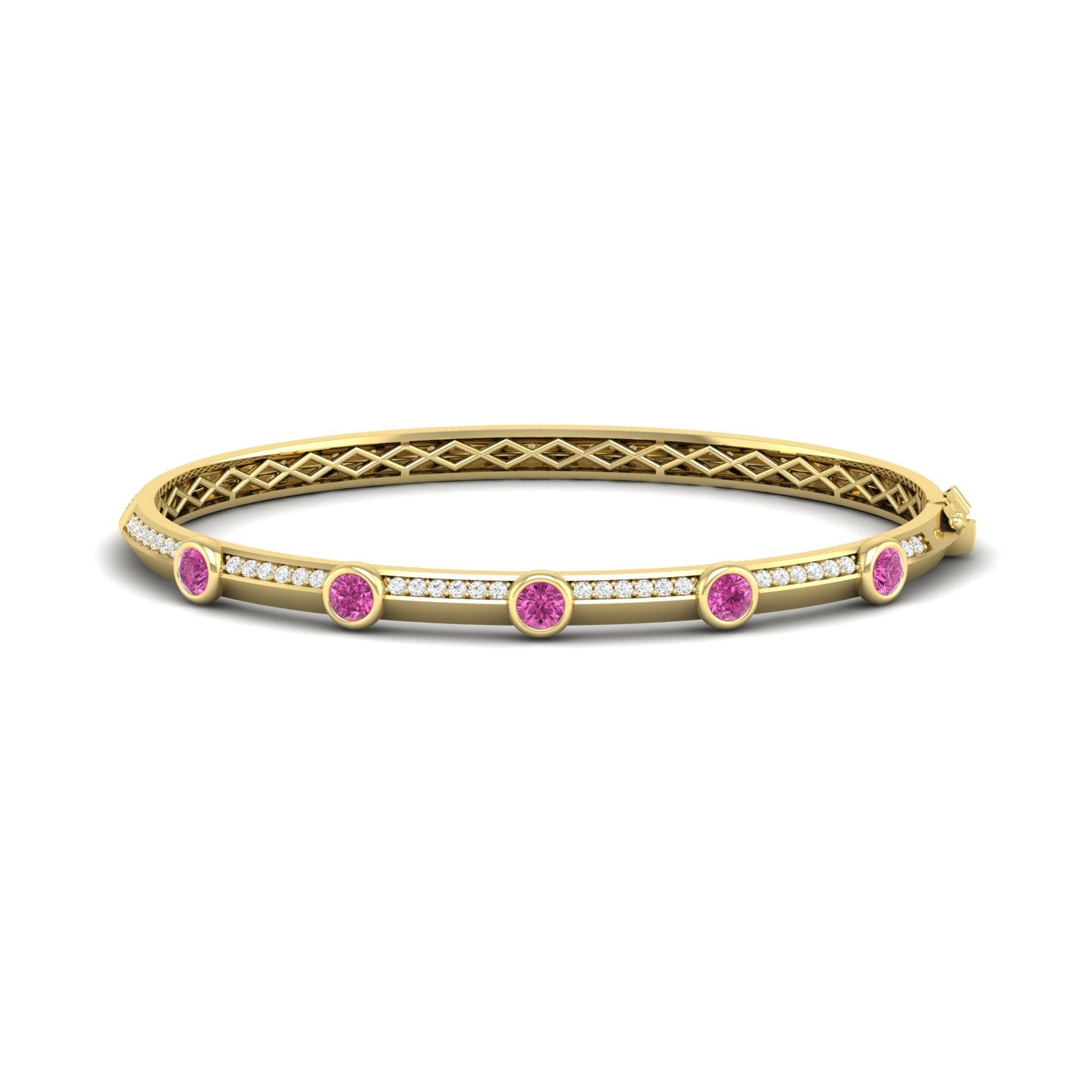 Pink Sapphire and Diamond Bezel Bangle