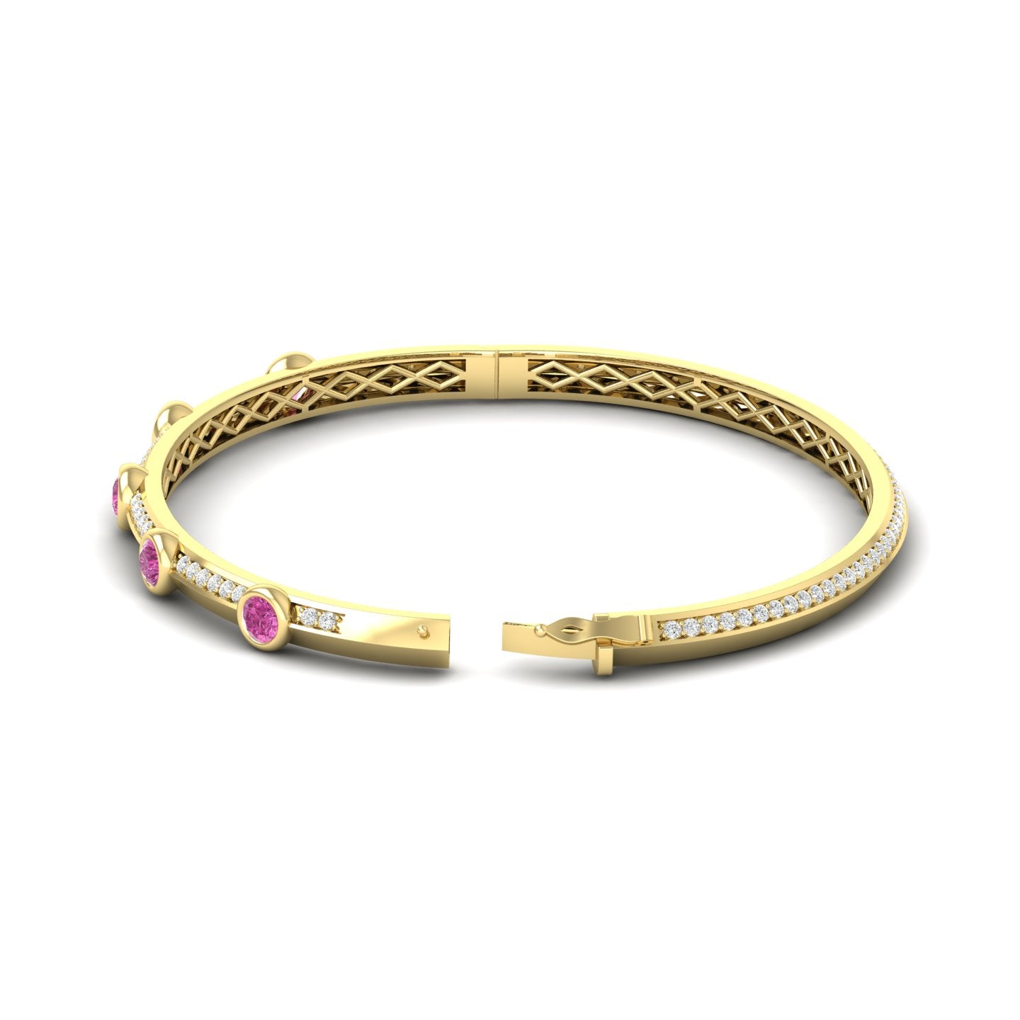 Pink Sapphire and Diamond Bezel Bangle