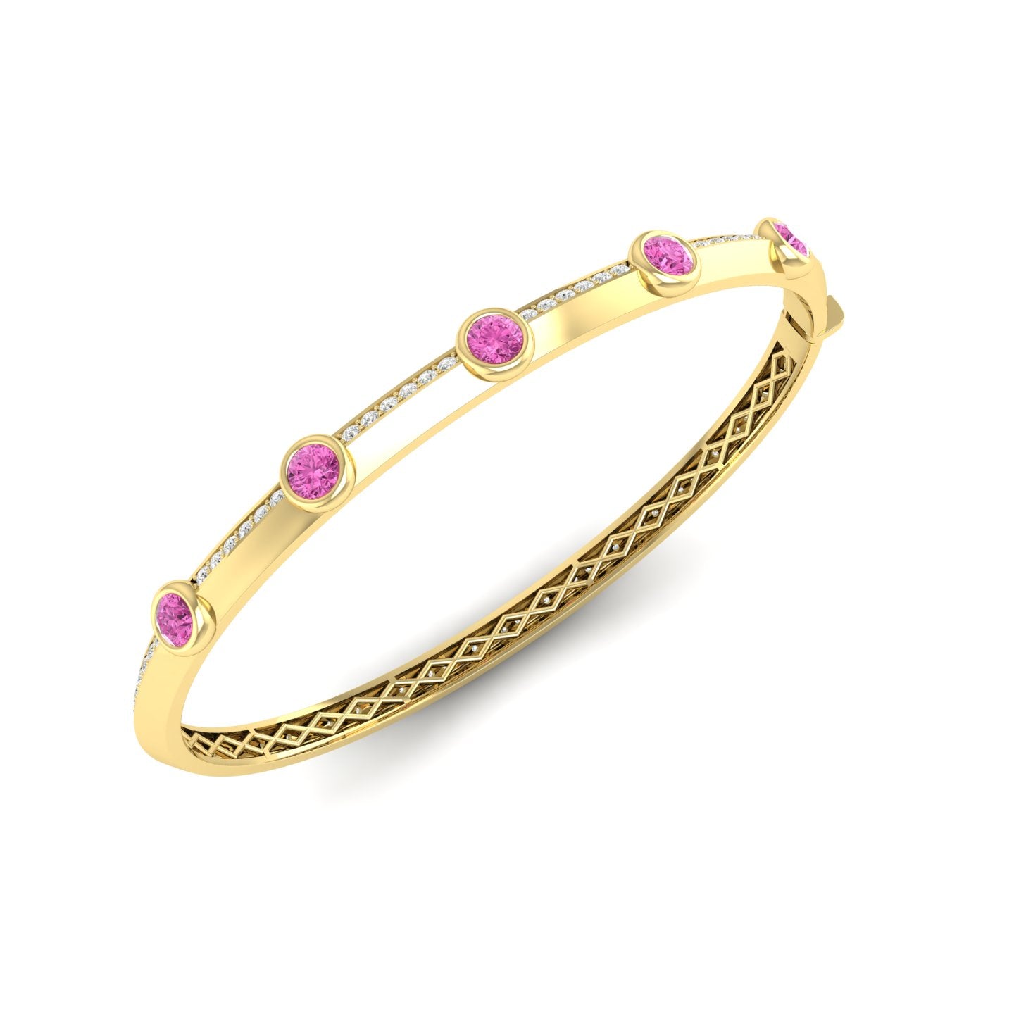 Pink Sapphire and Diamond Bezel Bangle