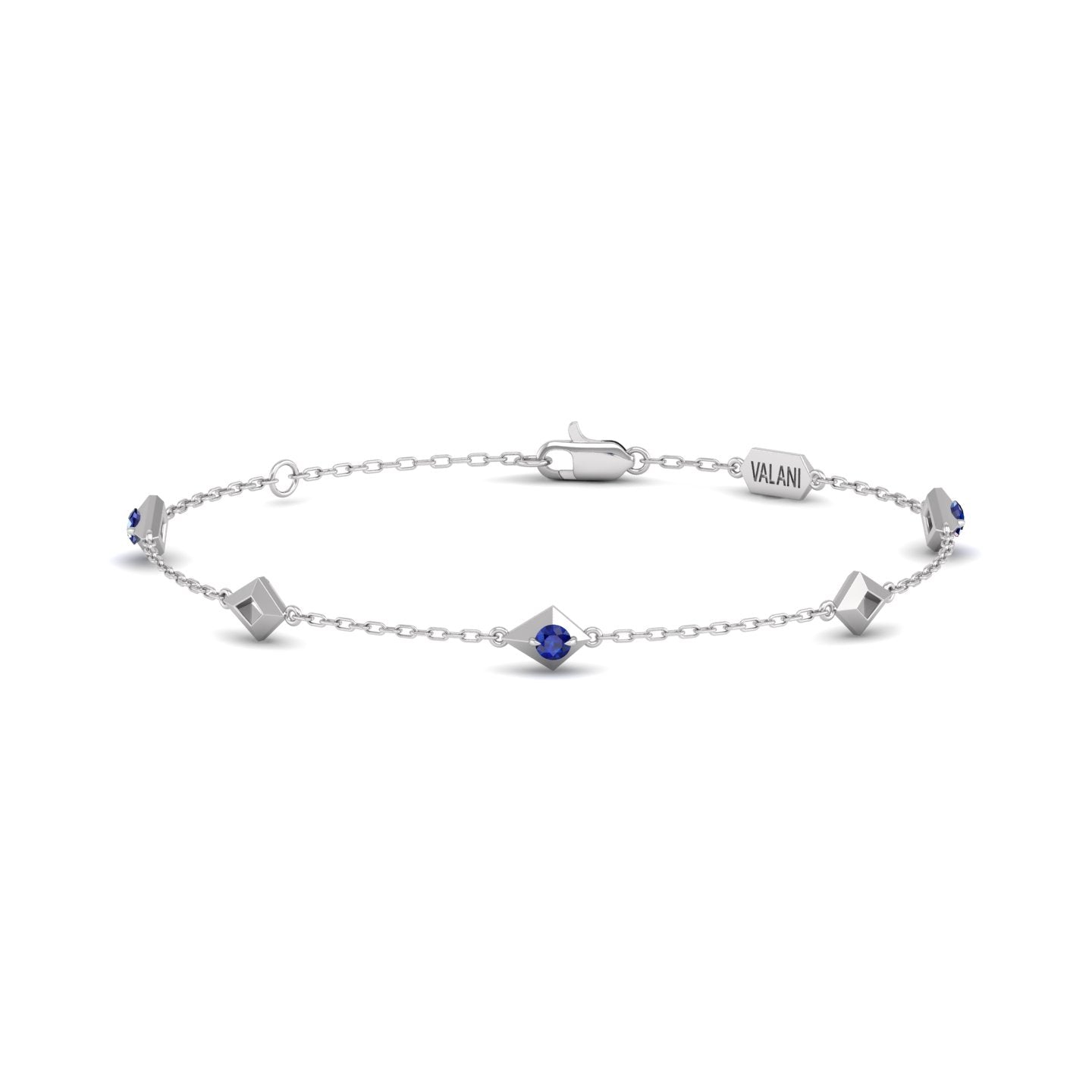 Blue Sapphire Station Chain Bracelet