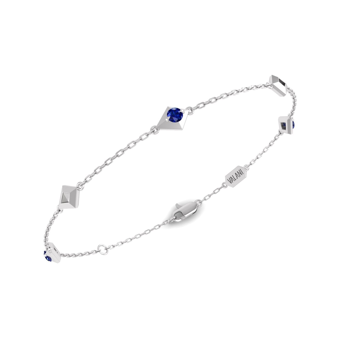 Blue Sapphire Station Chain Bracelet