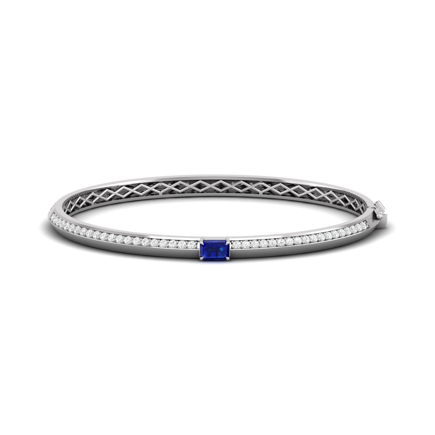 Blue Sapphire and Diamond Solitaire Knife Edge Bangle