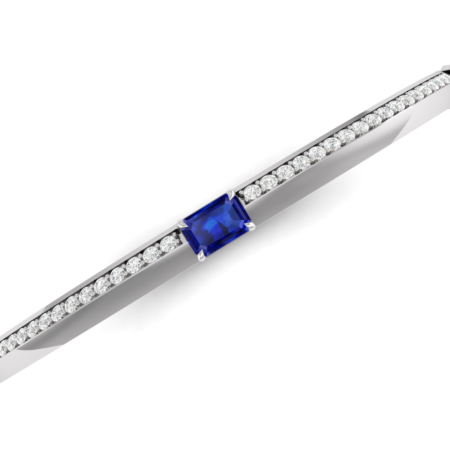 Blue Sapphire and Diamond Solitaire Knife Edge Bangle