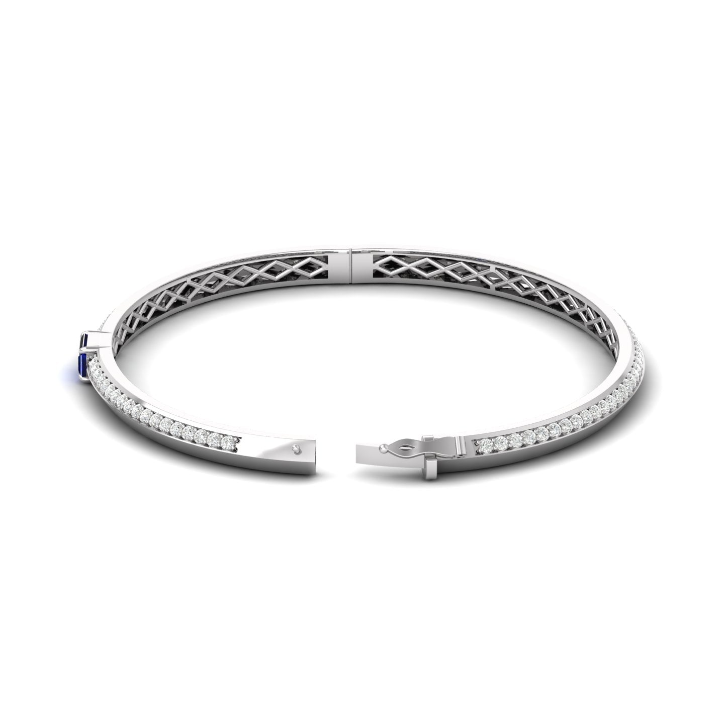 Blue Sapphire and Diamond Solitaire Knife Edge Bangle