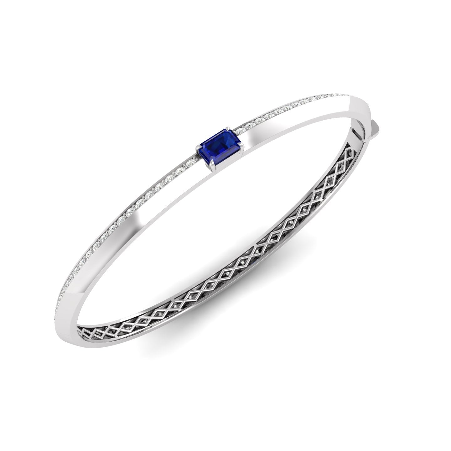 Blue Sapphire and Diamond Solitaire Knife Edge Bangle