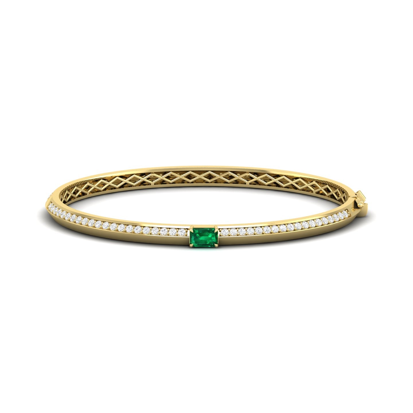 Emerald and Diamond Solitaire Knife Edge Bangle