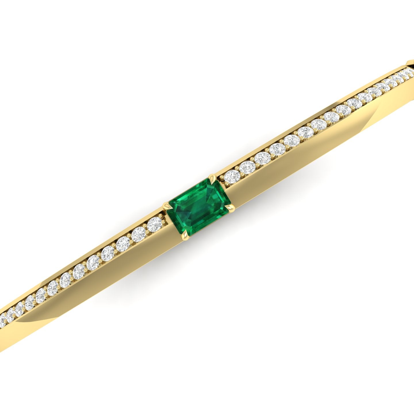 Emerald and Diamond Solitaire Knife Edge Bangle