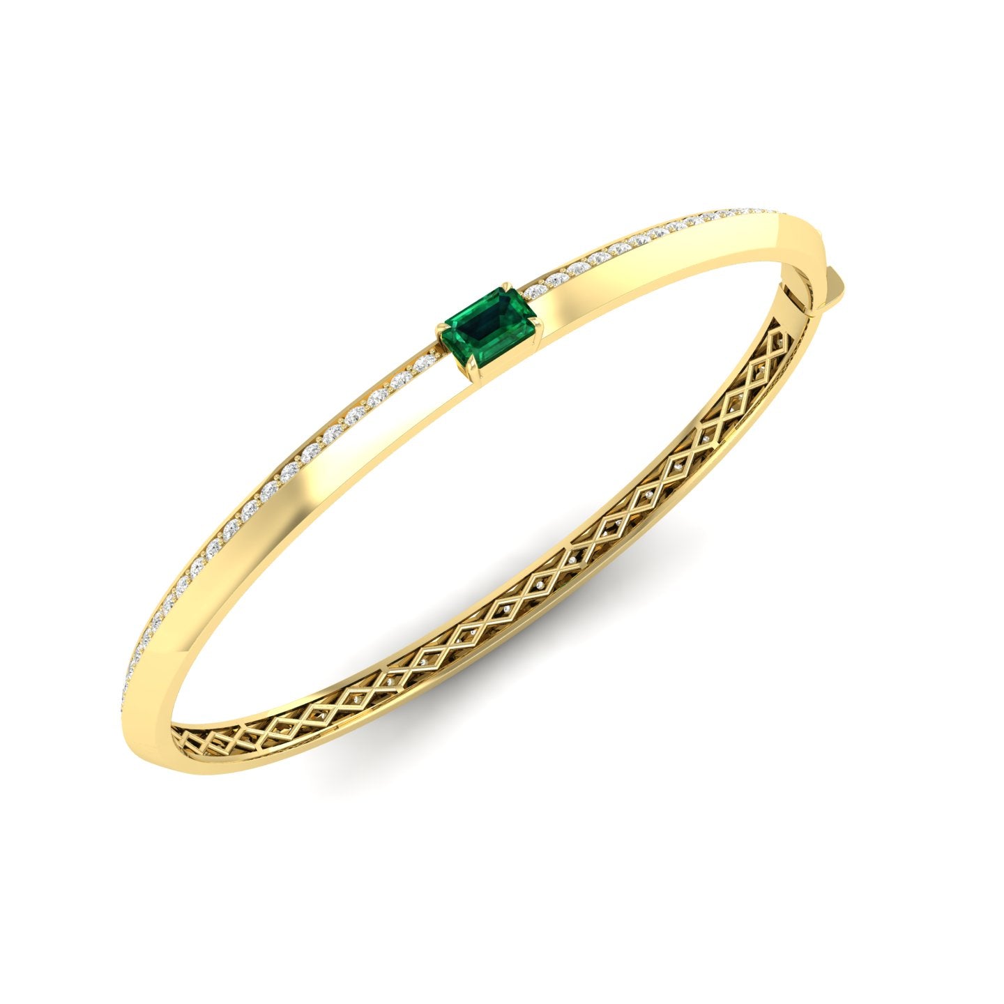 Emerald and Diamond Solitaire Knife Edge Bangle