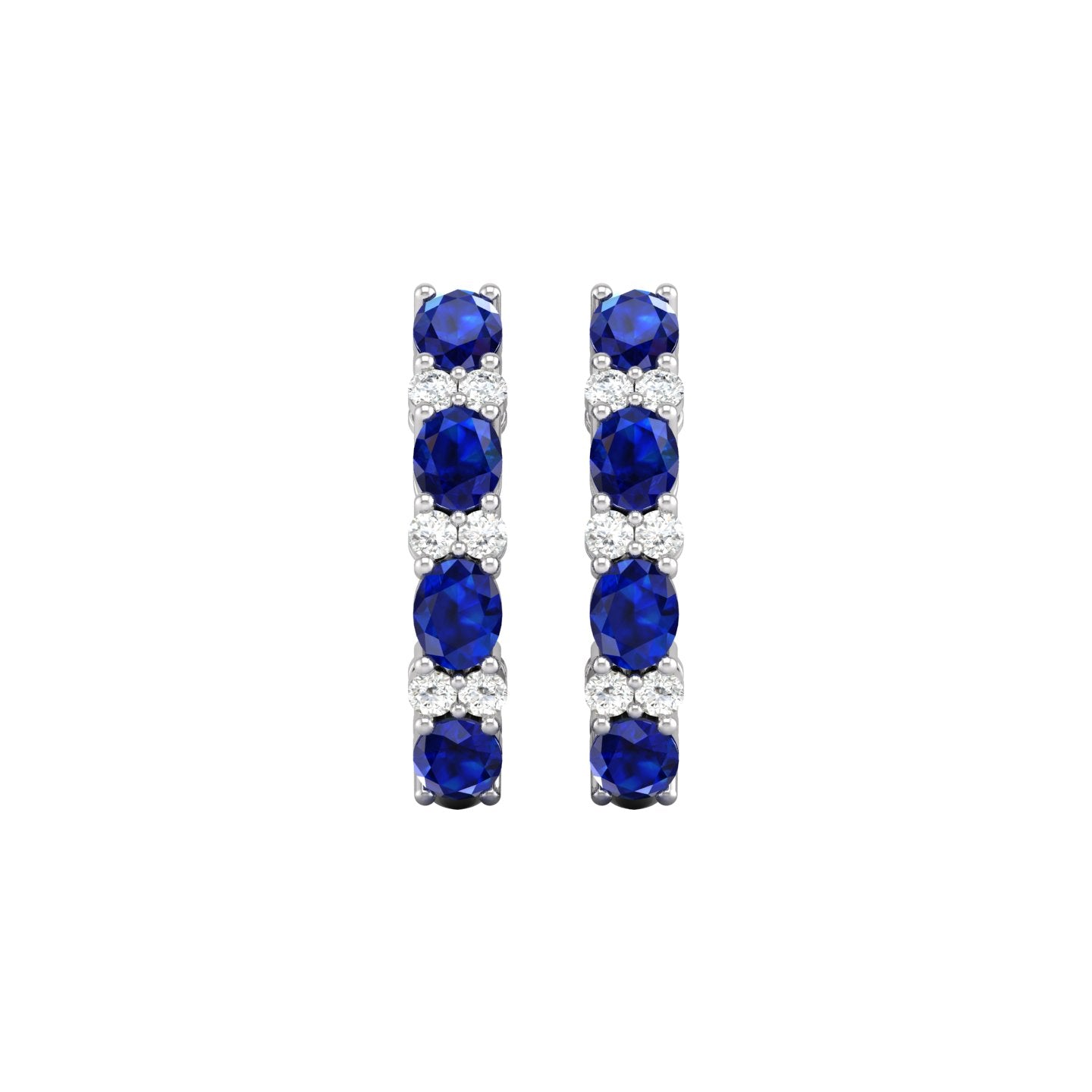 Blue Sapphire and Diamond Alternating Hoop Earrings