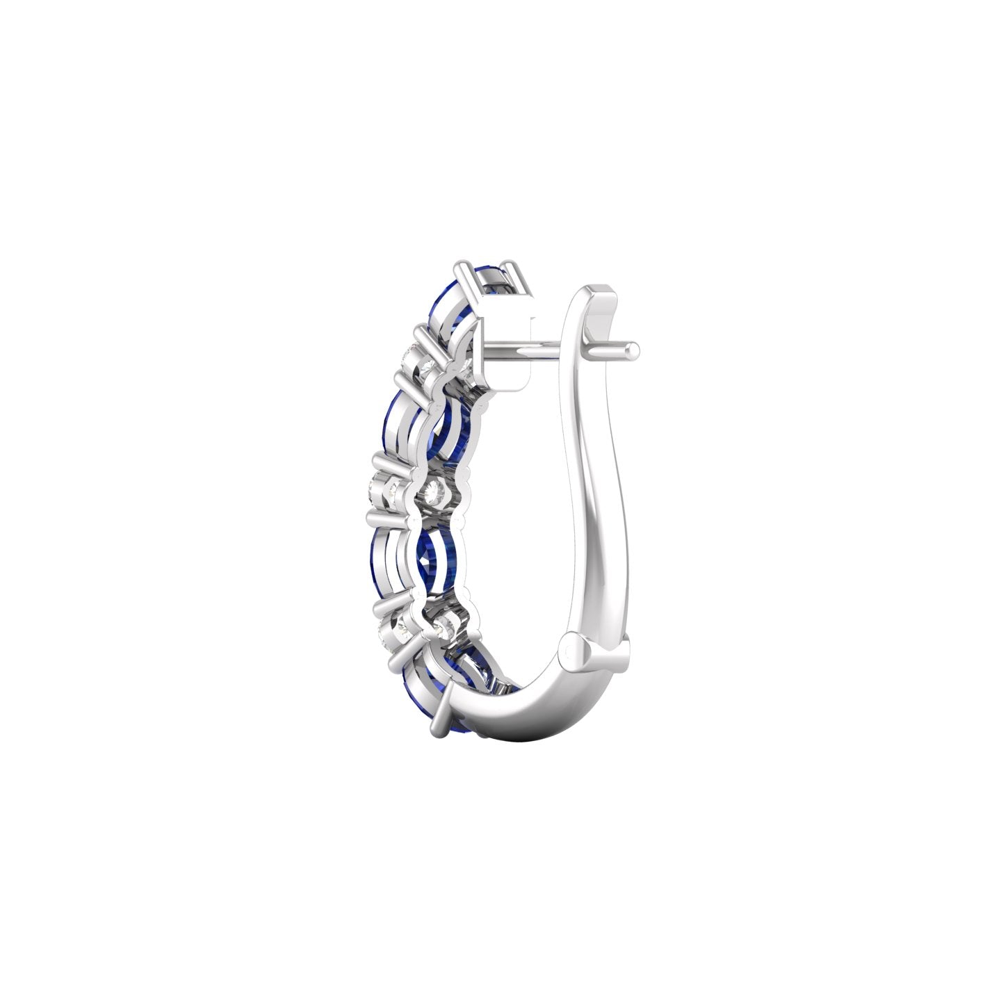 Blue Sapphire and Diamond Alternating Hoop Earrings