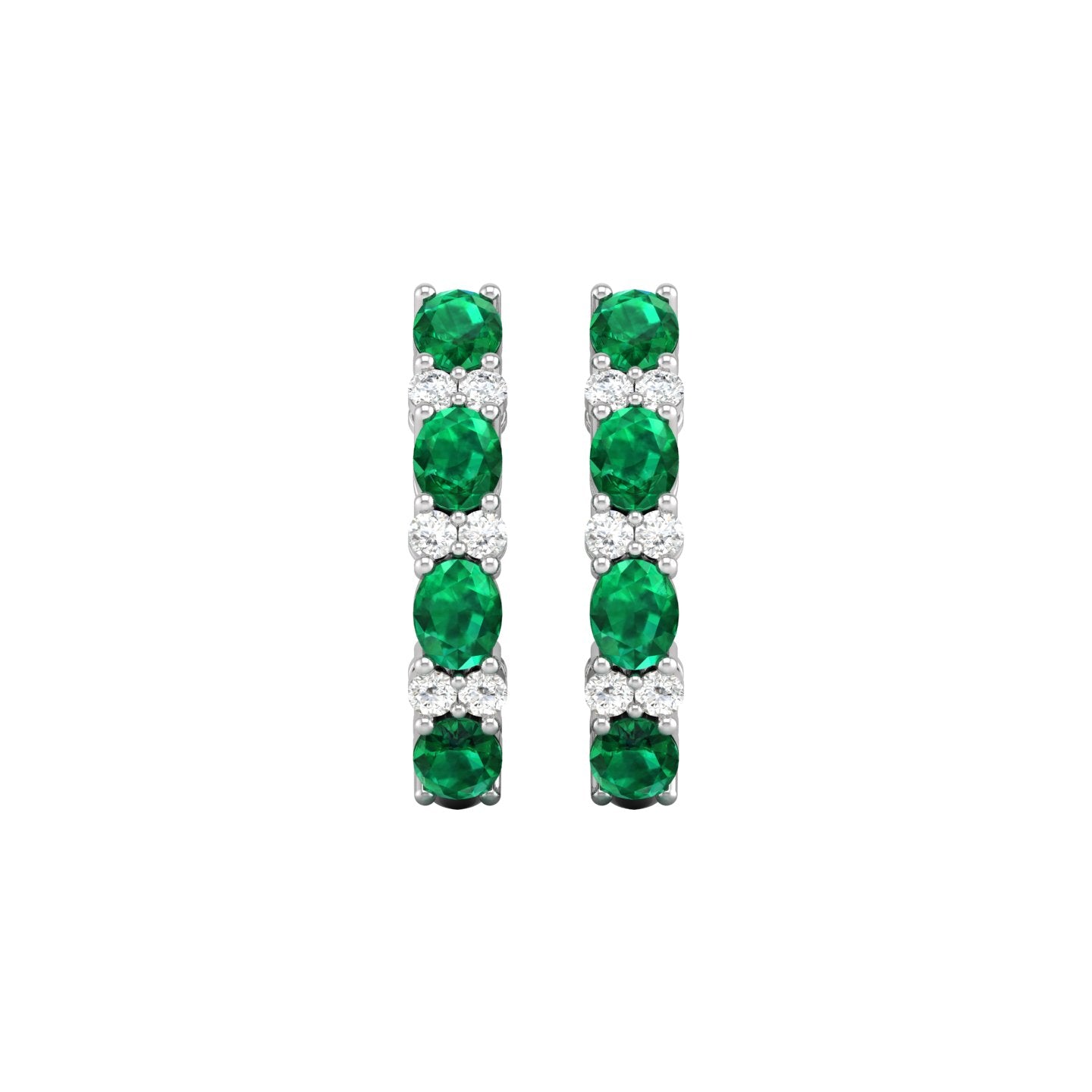 Emerald and Diamond Alternating Hoop Earrings