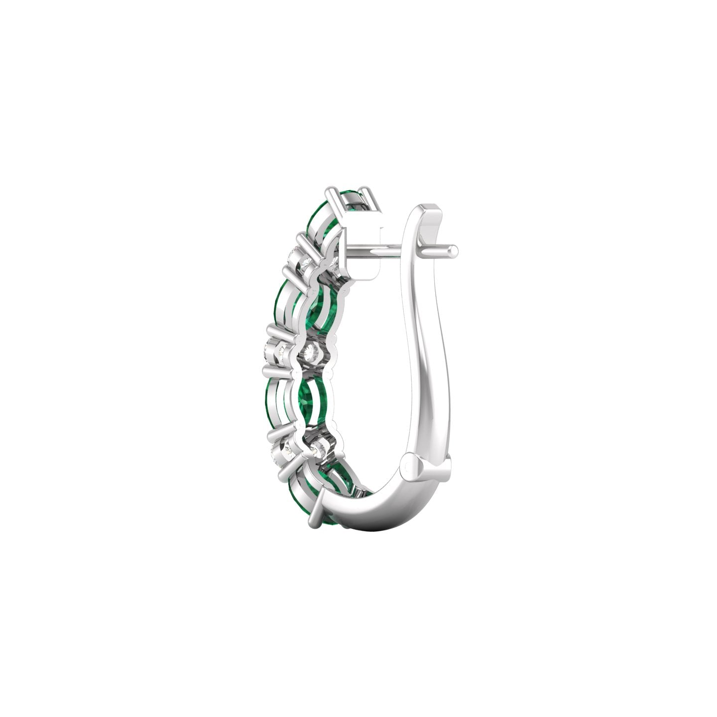 Emerald and Diamond Alternating Hoop Earrings