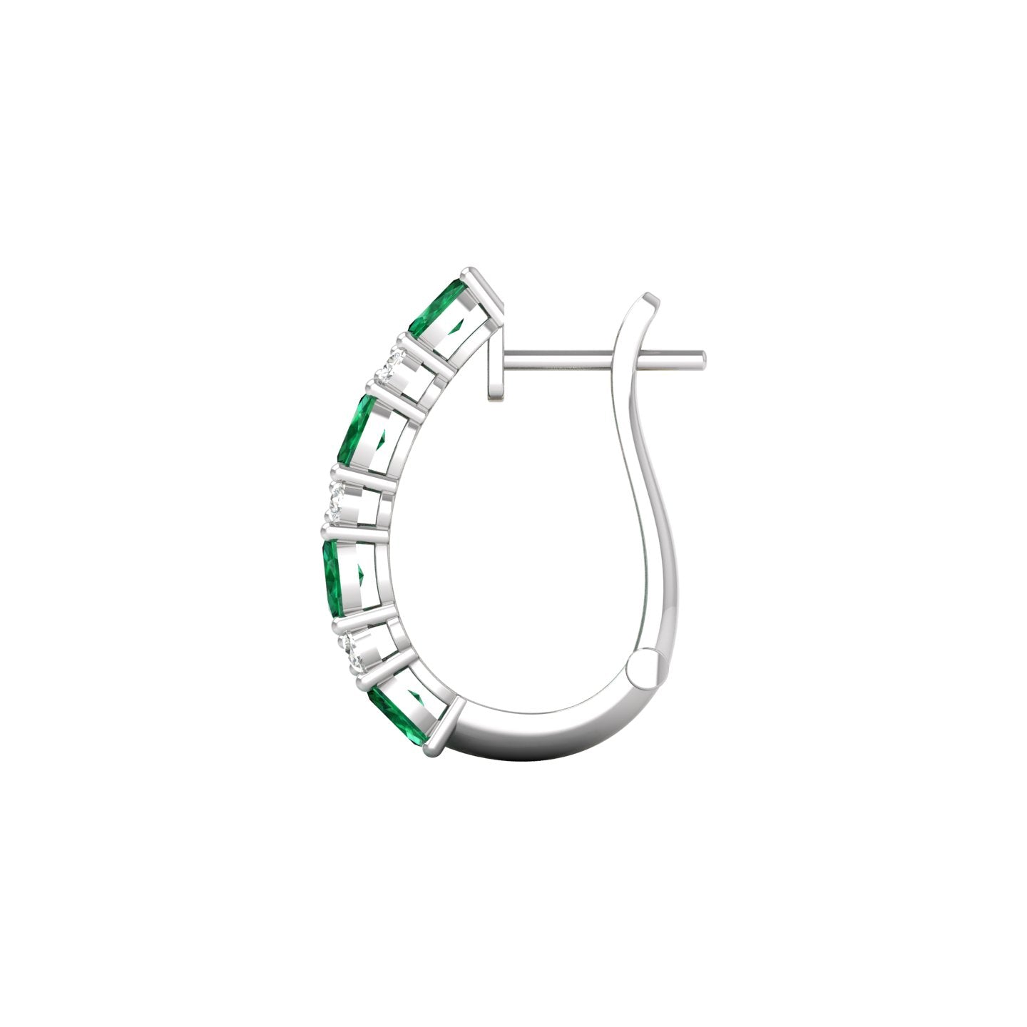 Emerald and Diamond Alternating Hoop Earrings