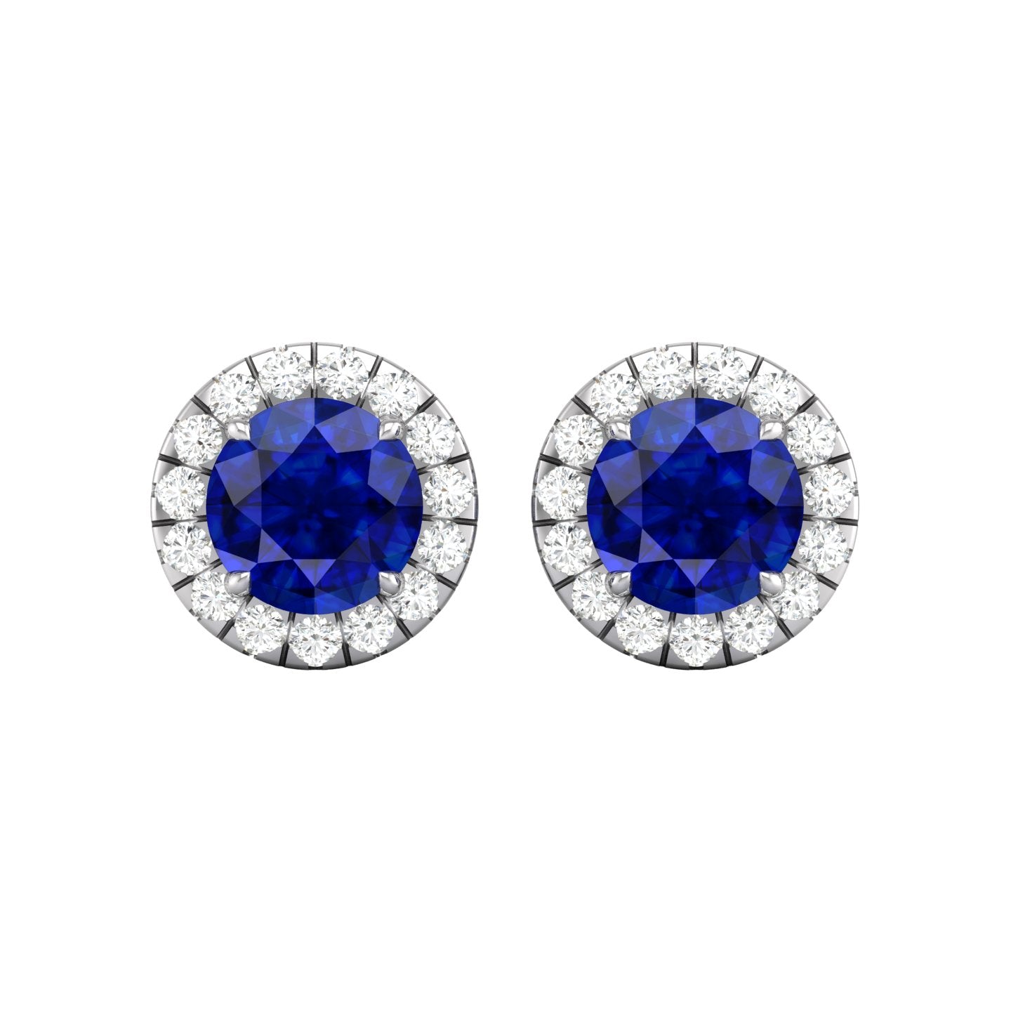 Blue Sapphire and Diamond Halo Stud Earrings