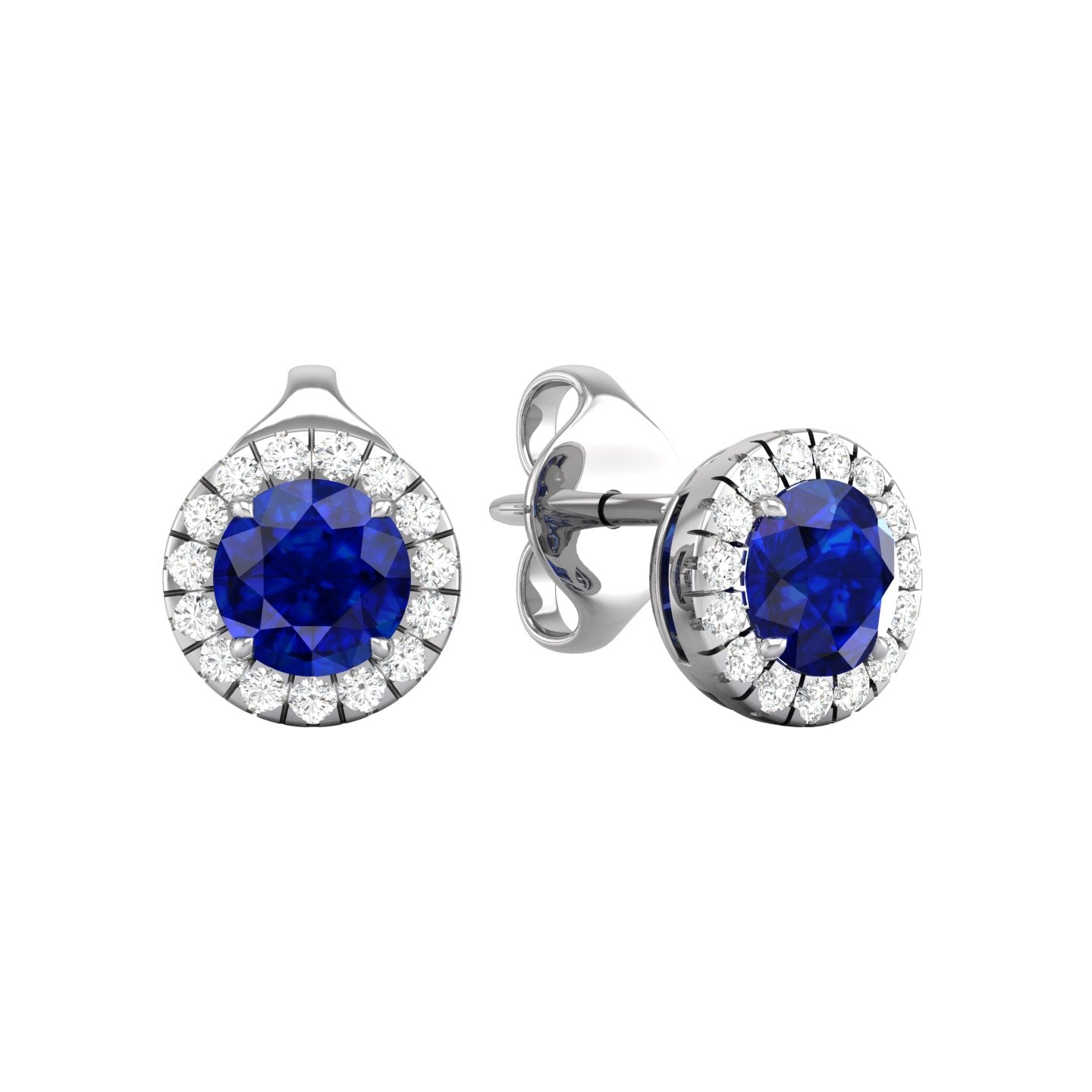 Blue Sapphire and Diamond Halo Stud Earrings