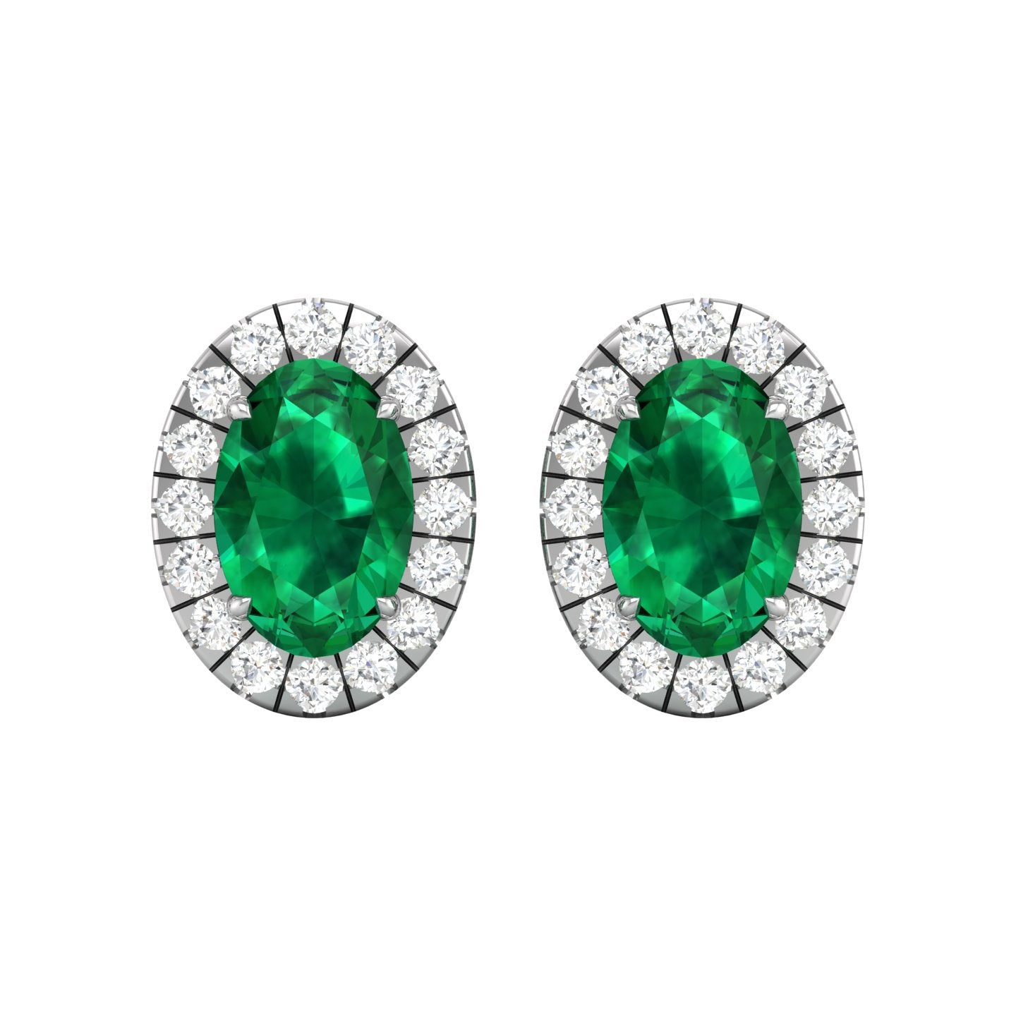 Emerald and Diamond Halo Stud Earrings