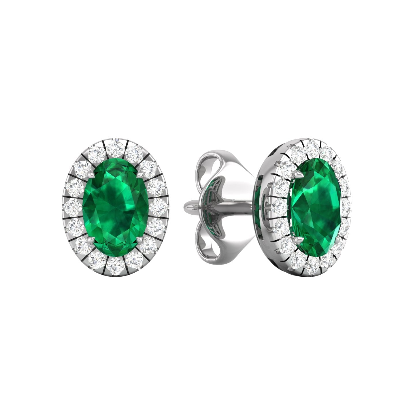 Emerald and Diamond Halo Stud Earrings