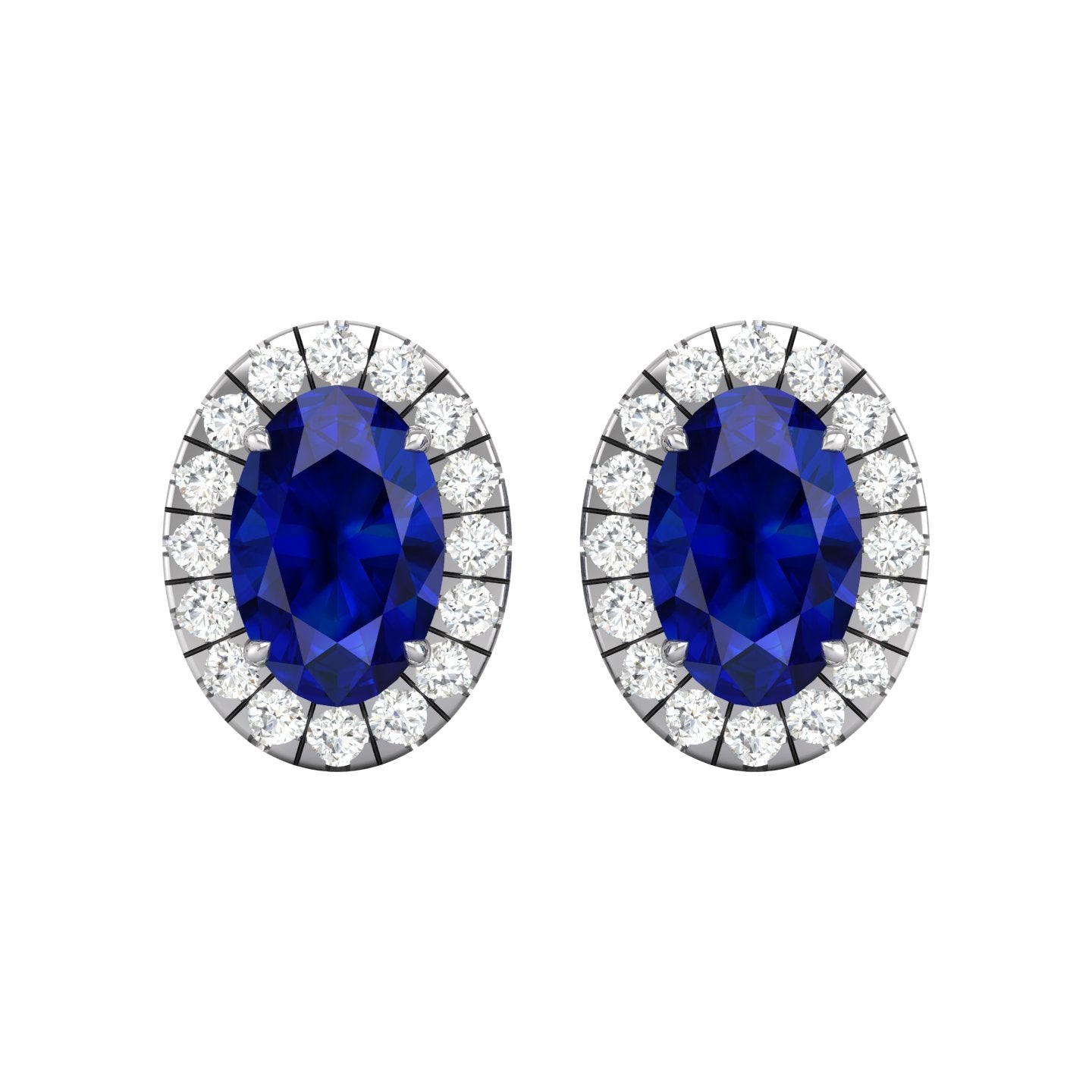 Blue Sapphire and Diamond Halo Stud Earrings