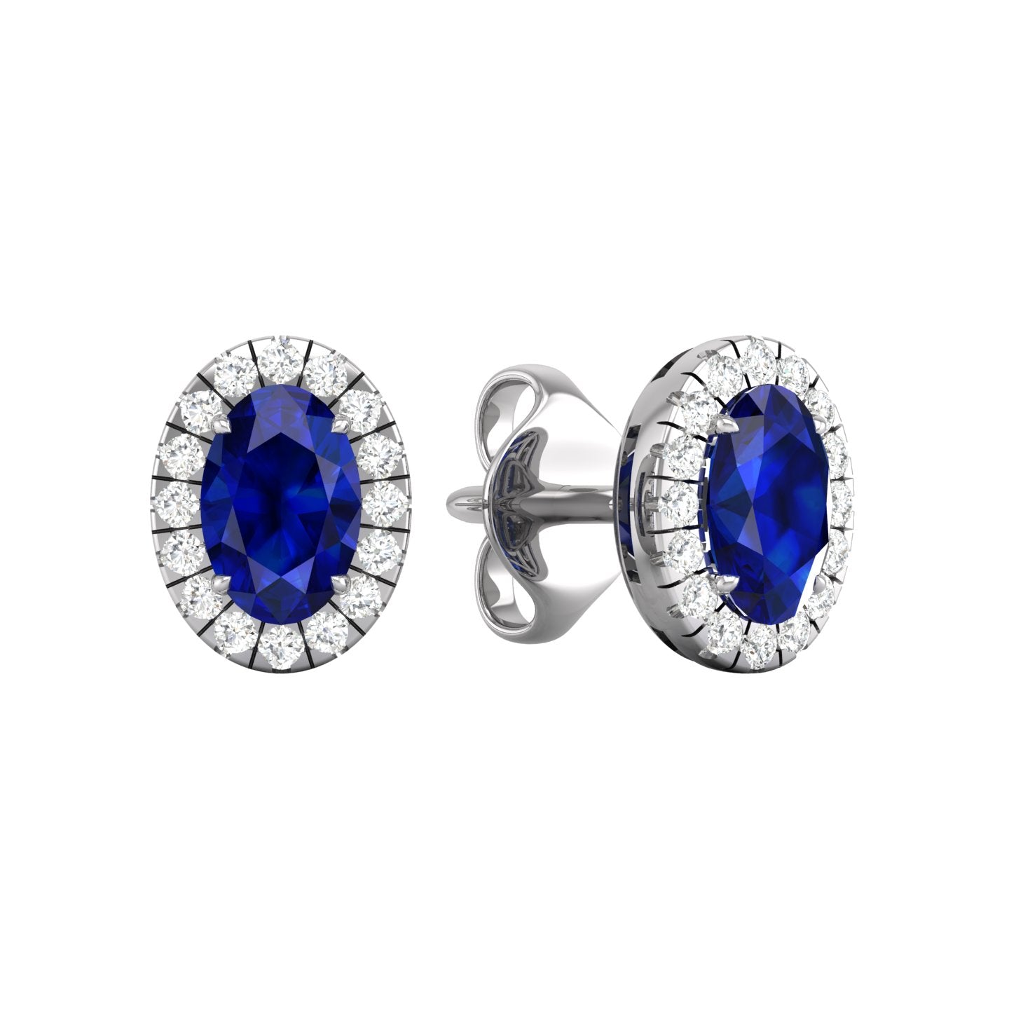 Blue Sapphire and Diamond Halo Stud Earrings