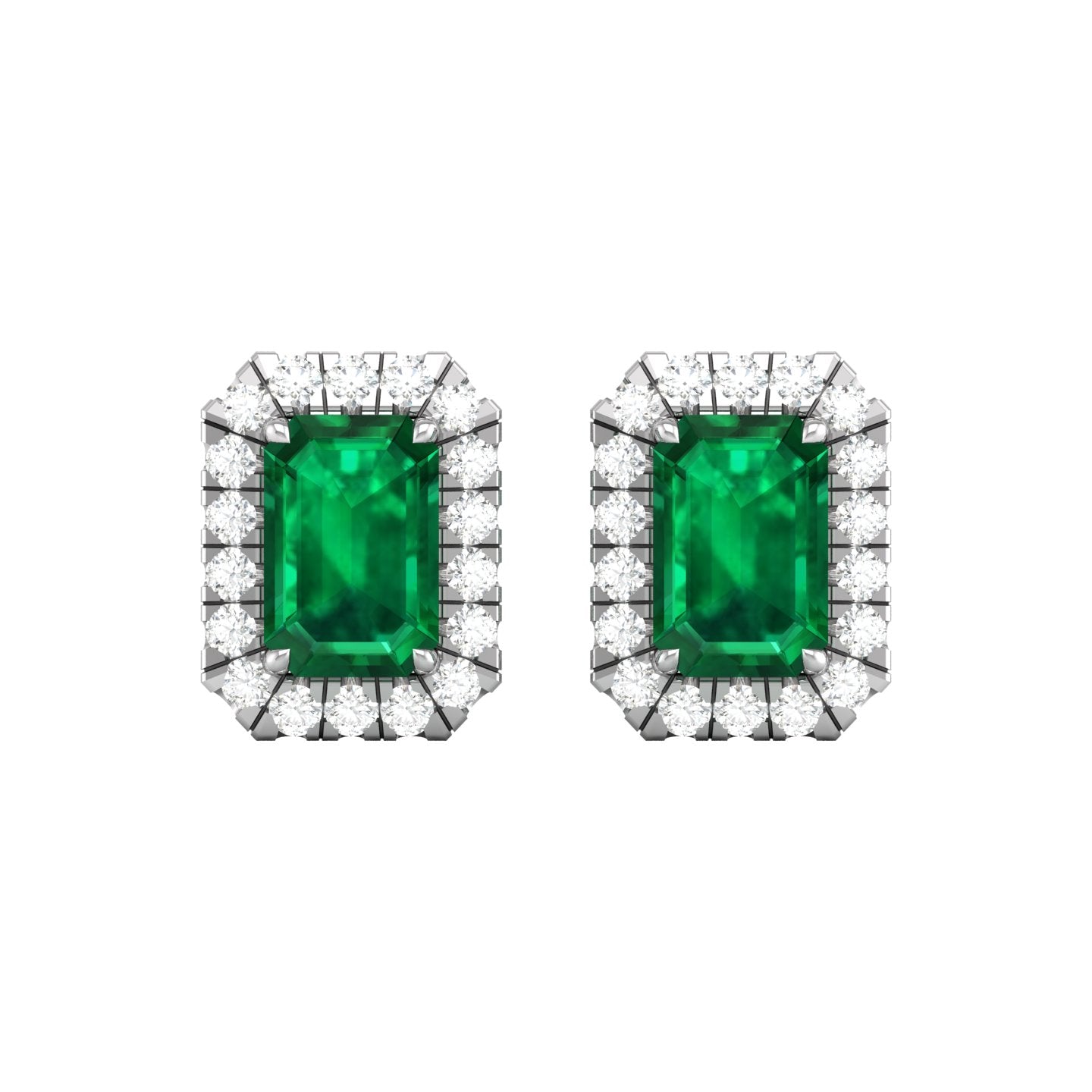 Emerald and Diamond Halo Stud Earrings