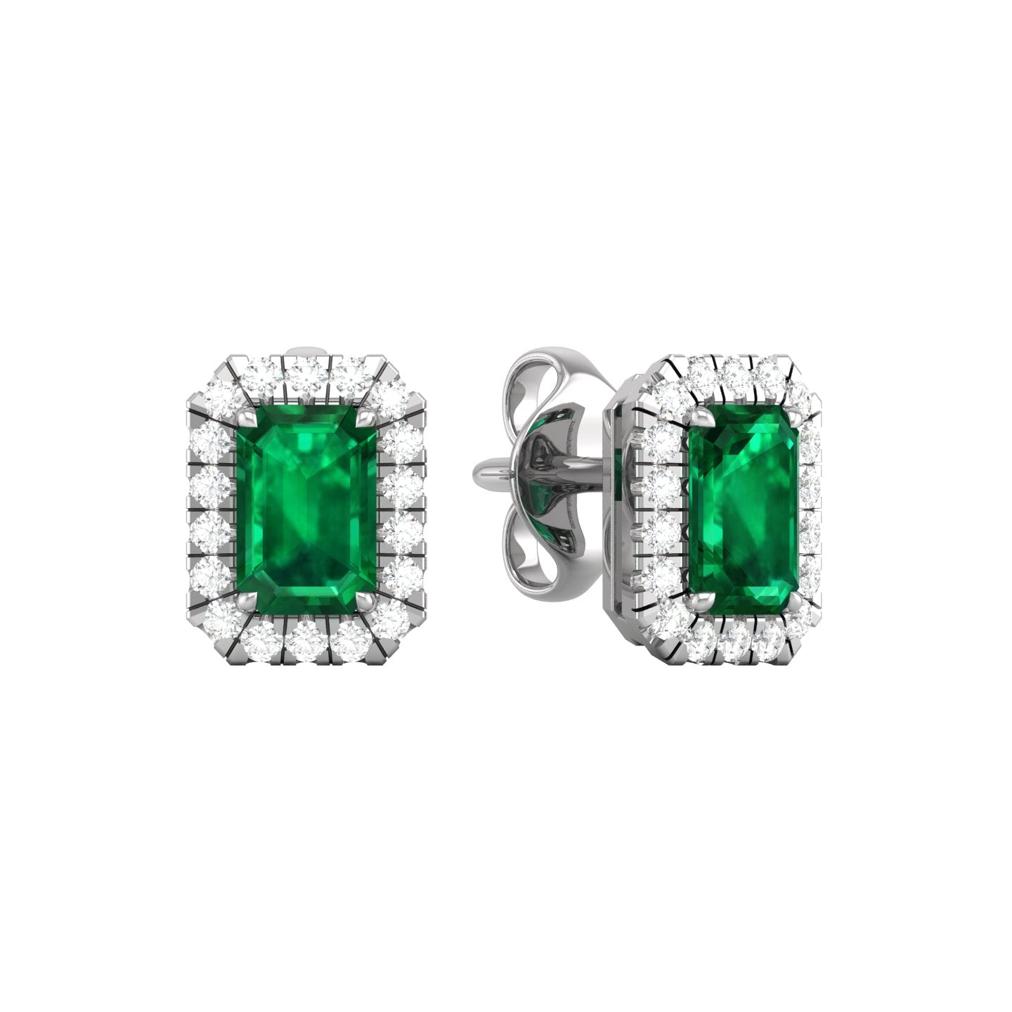 Emerald and Diamond Halo Stud Earrings