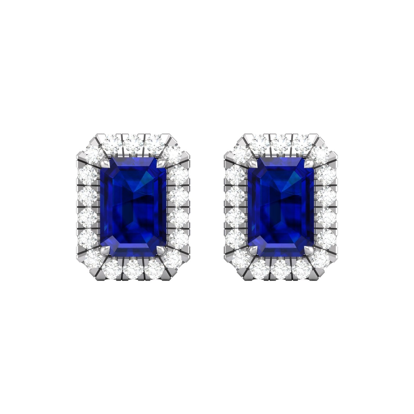 Blue Sapphire and Diamond Halo Stud Earrings