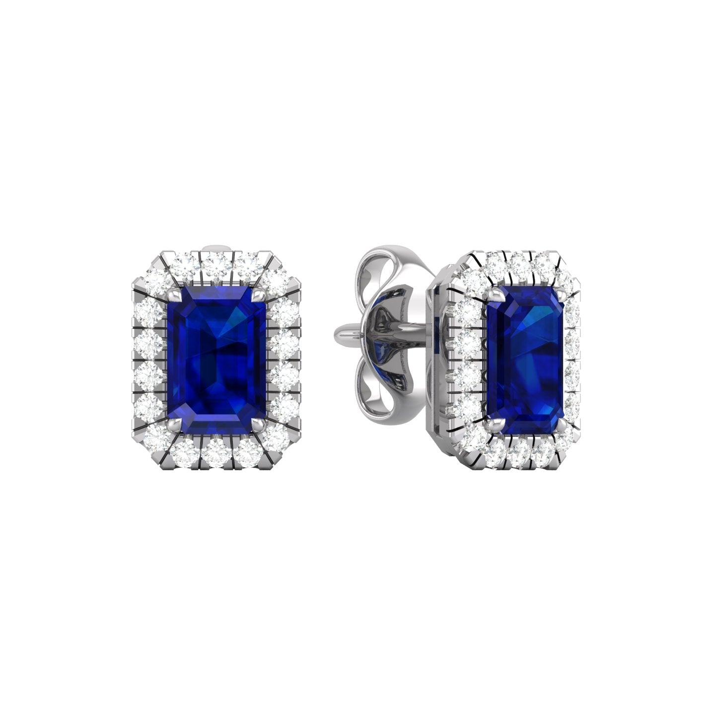 Blue Sapphire and Diamond Halo Stud Earrings