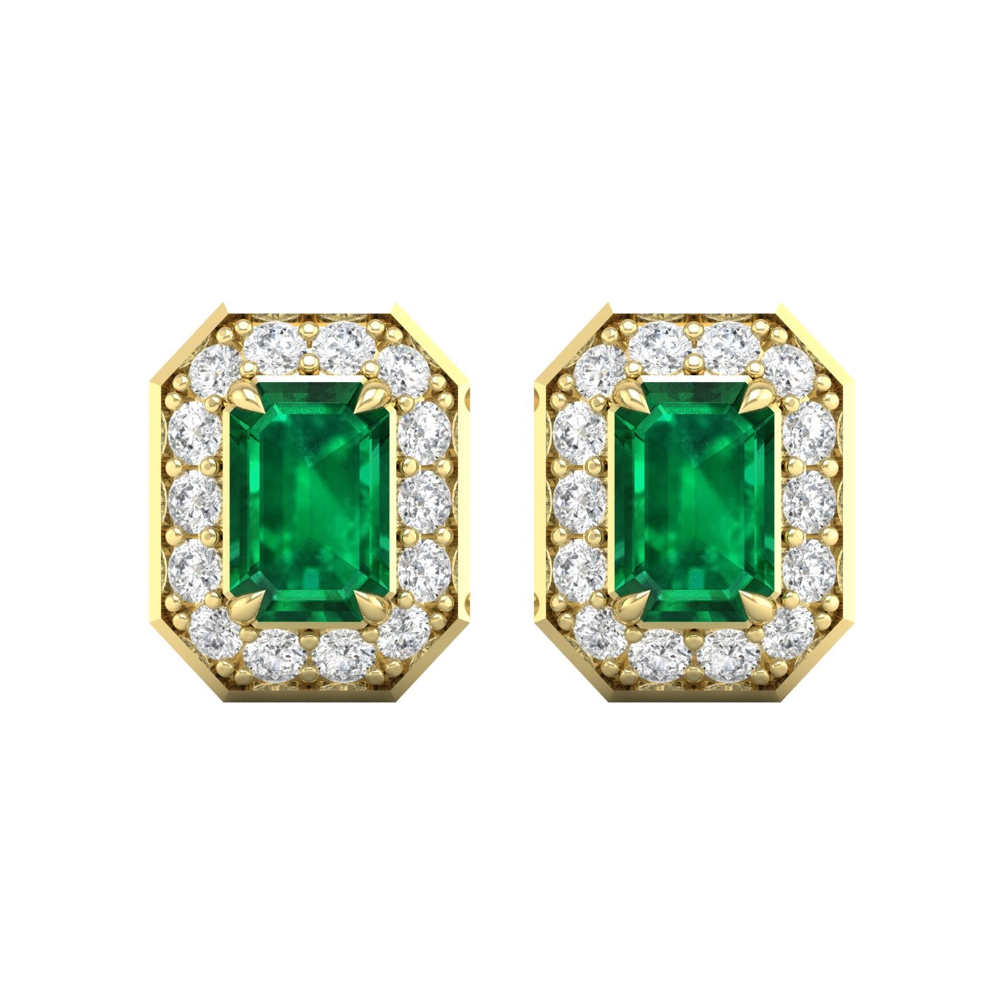 Emerald and Diamond Halo Stud Earrings