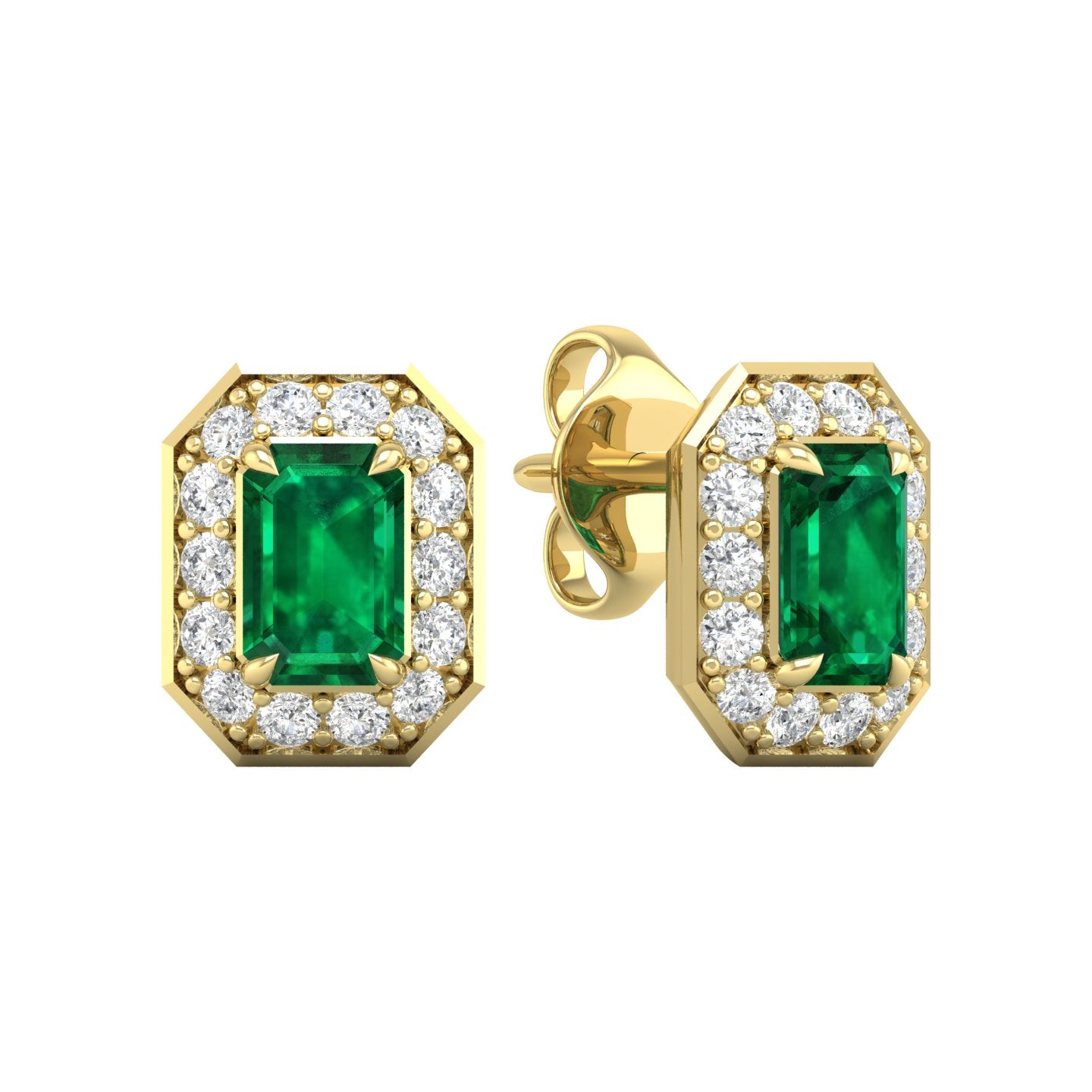 Emerald and Diamond Halo Stud Earrings