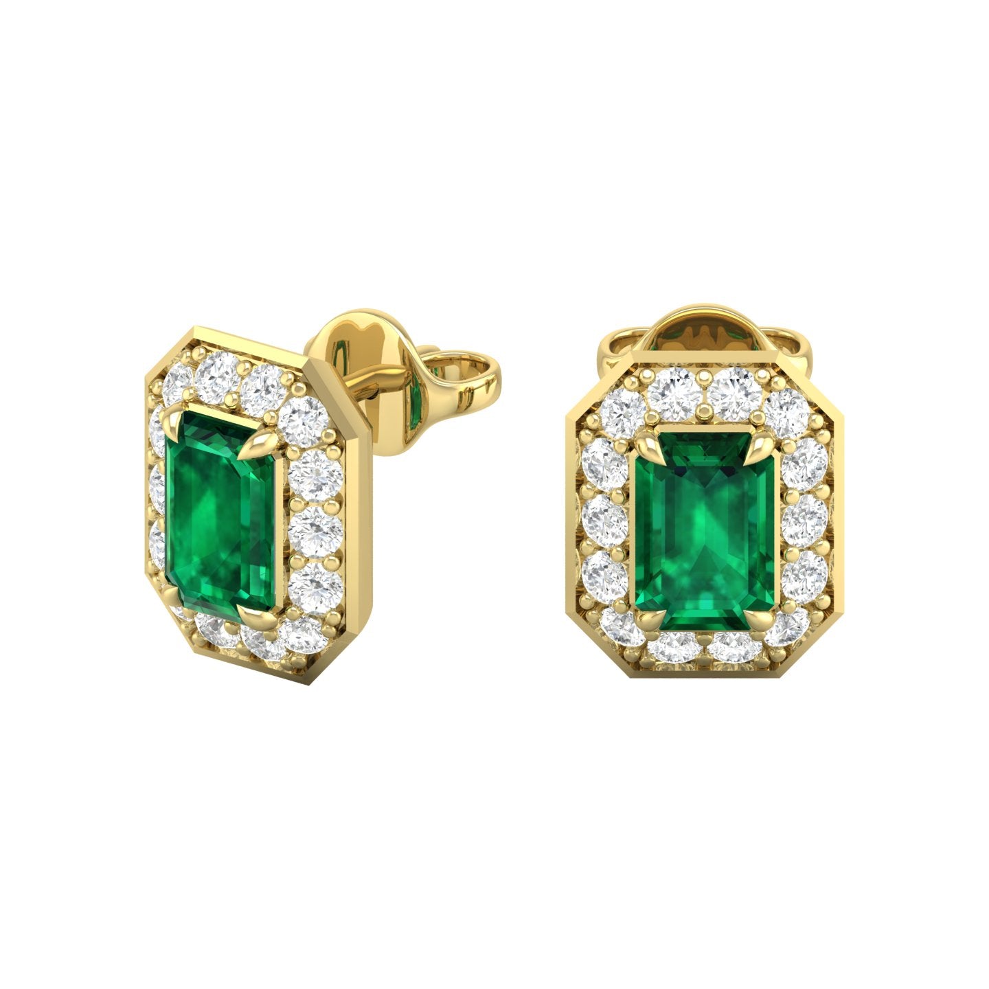 Emerald and Diamond Halo Stud Earrings