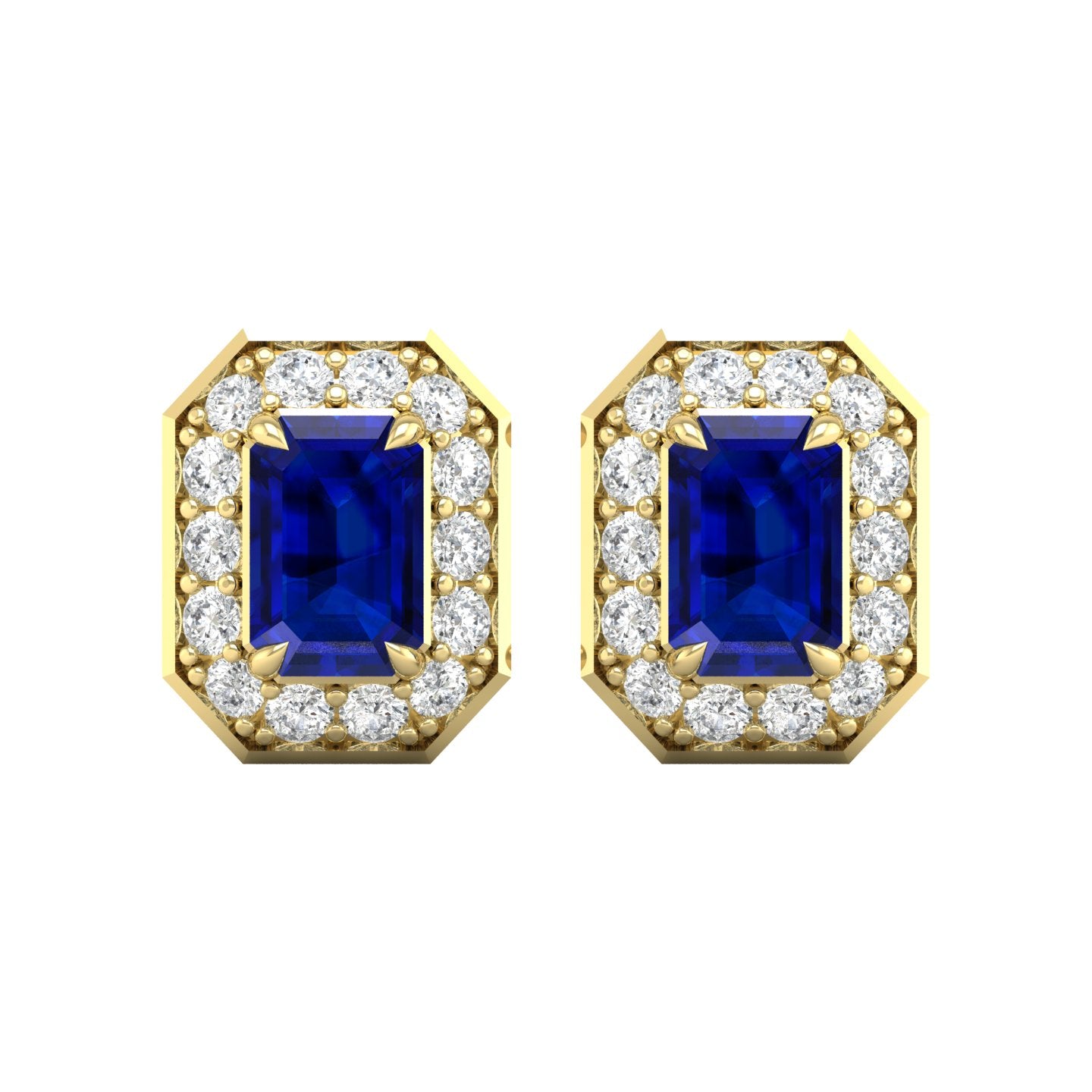 Blue Sapphire and Diamond Halo Stud Earrings