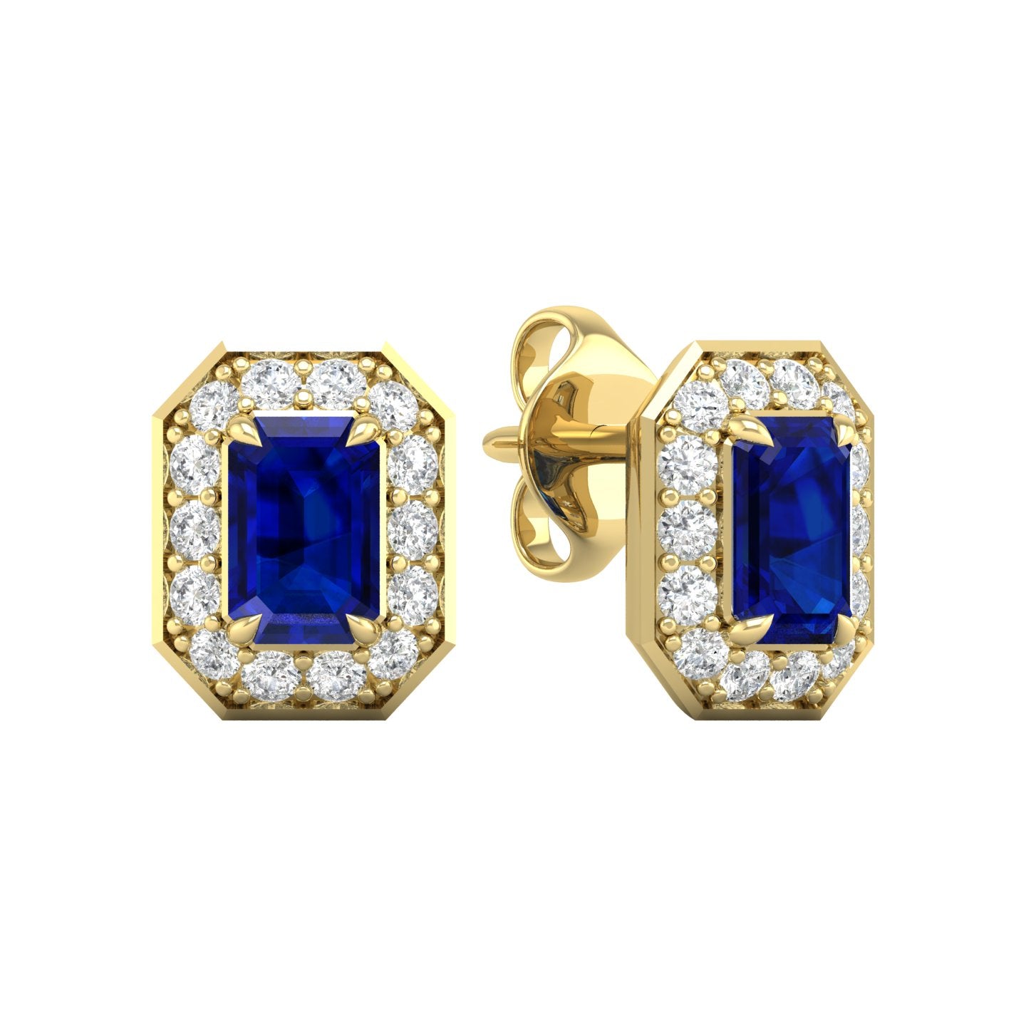 Blue Sapphire and Diamond Halo Stud Earrings