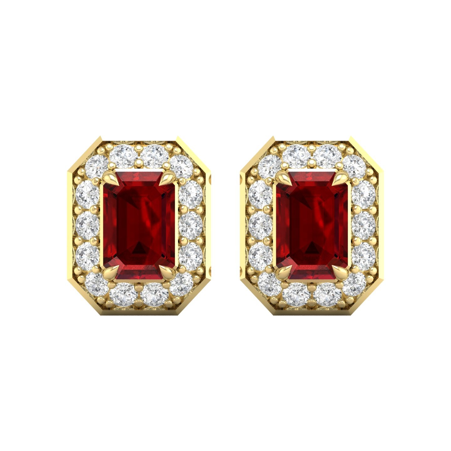 Ruby and Diamond Halo Stud Earrings