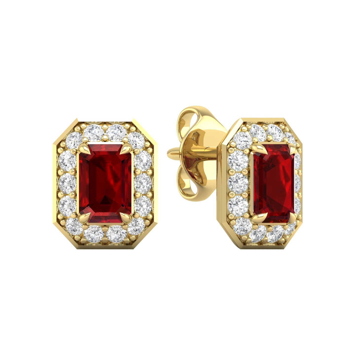 Ruby and Diamond Halo Stud Earrings