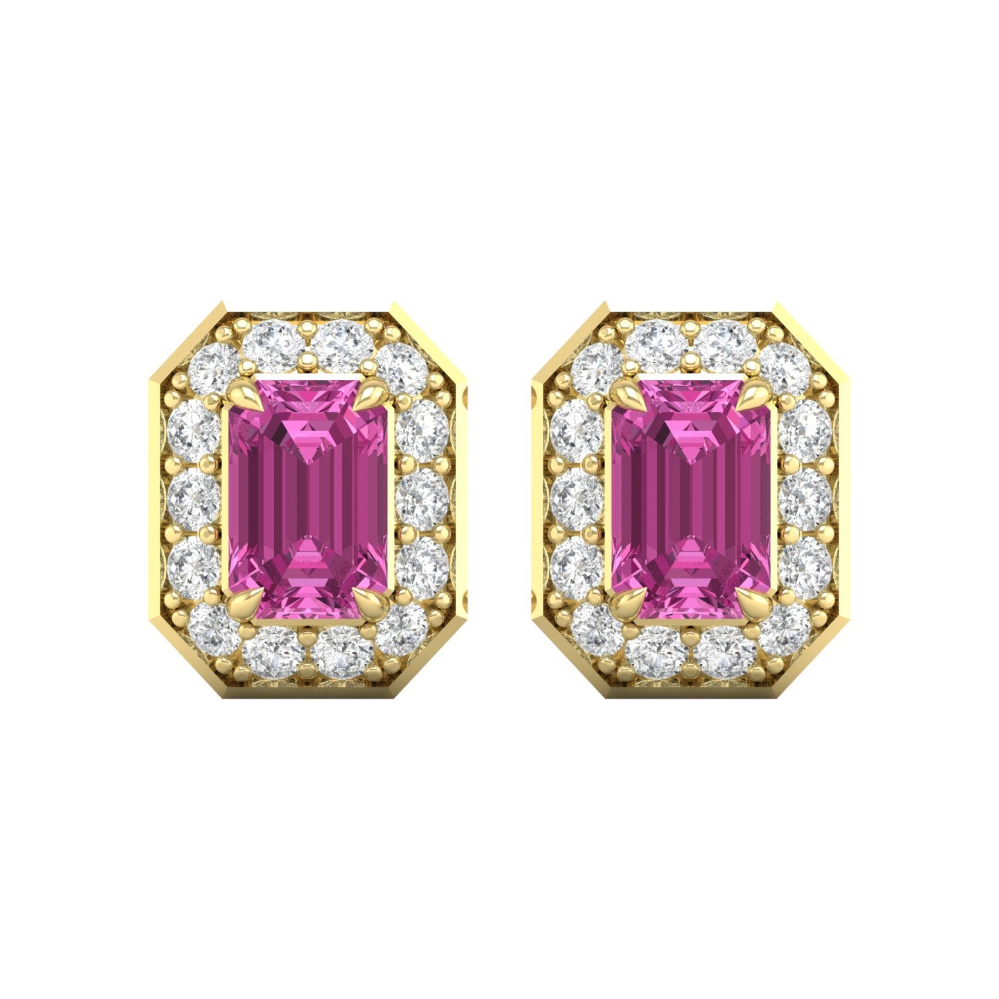 Pink Sapphire and Diamond Halo Stud Earrings