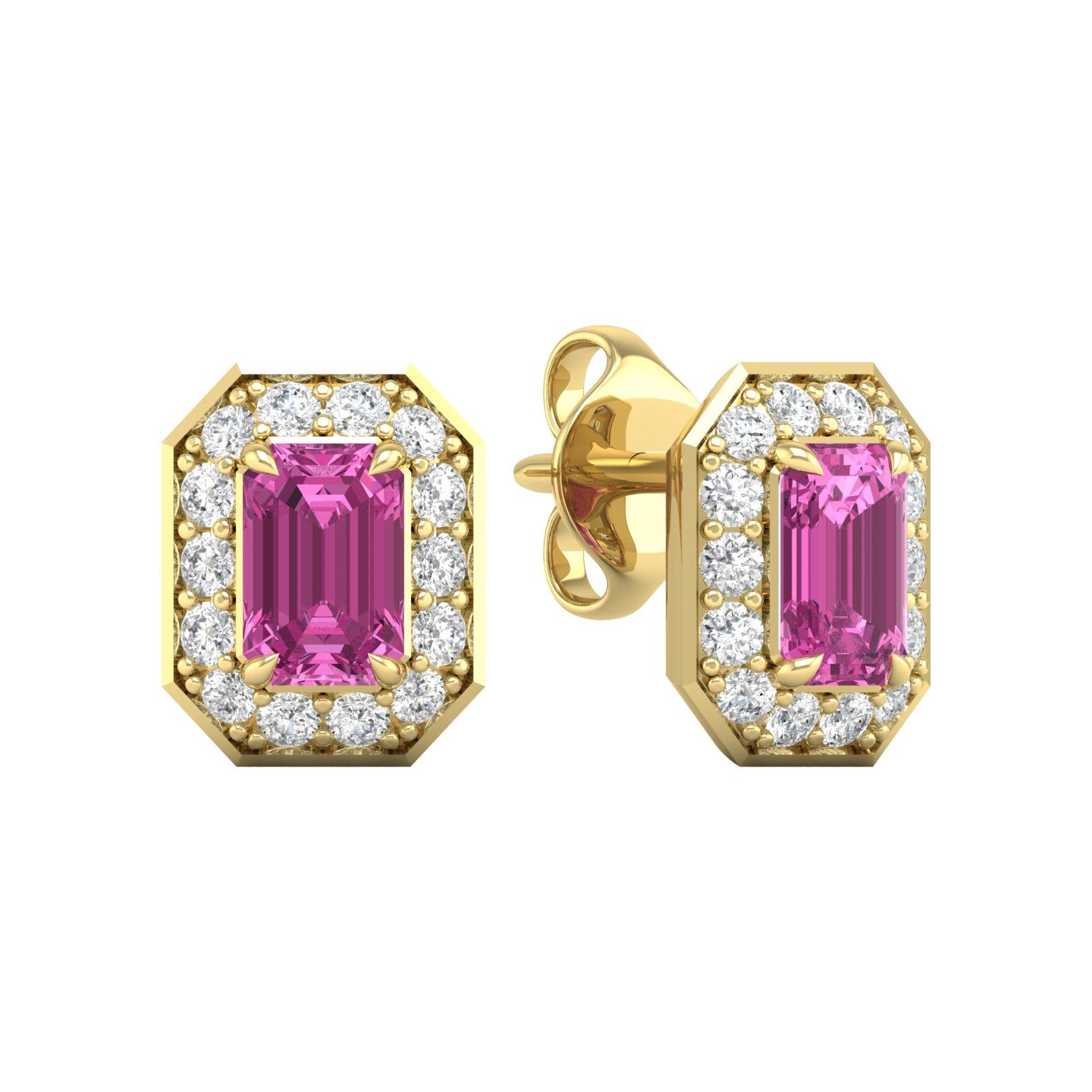 Pink Sapphire and Diamond Halo Stud Earrings