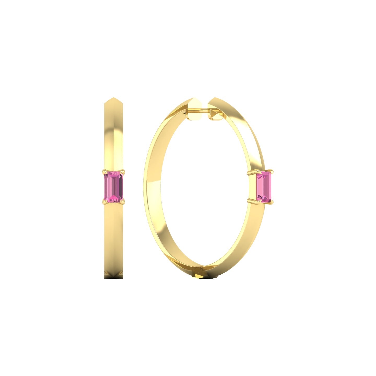 Pink Sapphire Solitaire Hoop Earrings