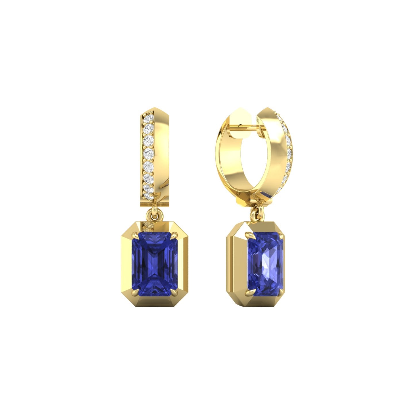 Tanzanite and Diamond Bezel Drop Earrings