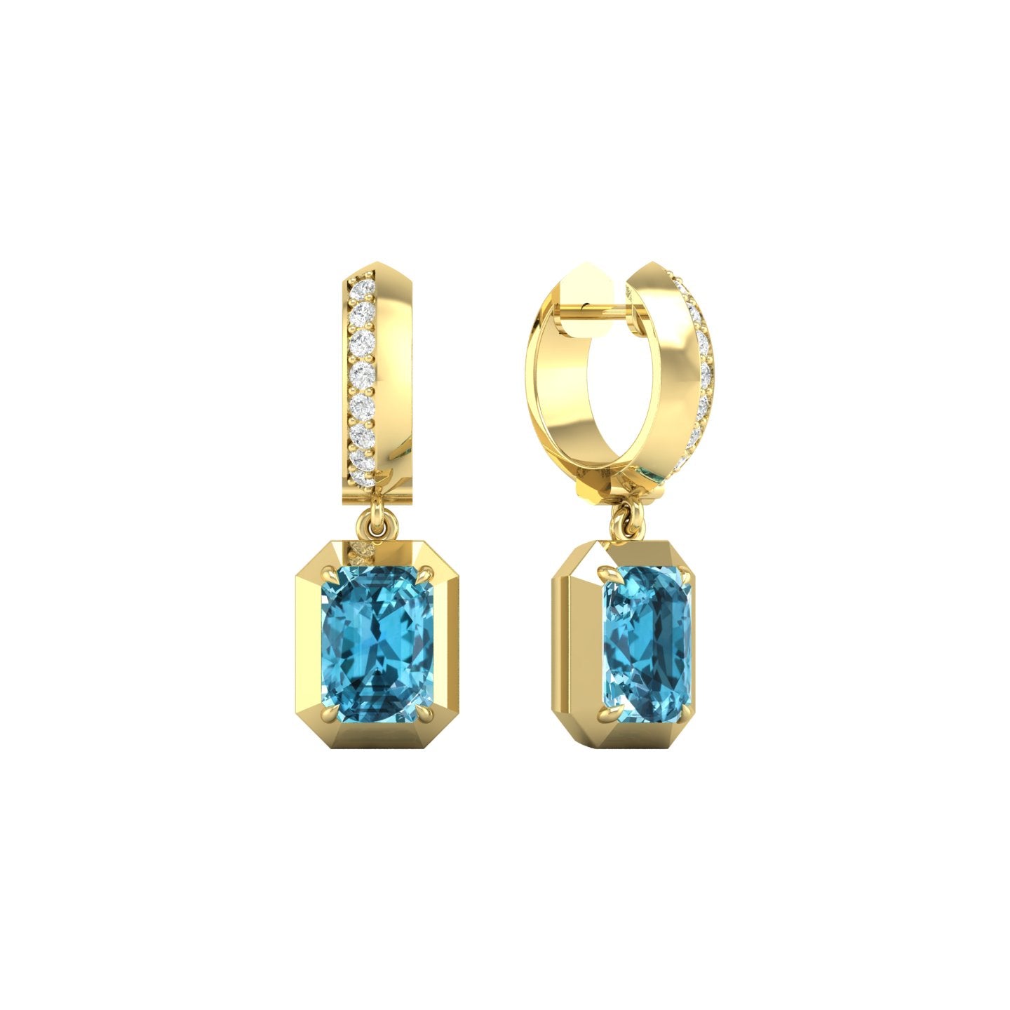 London Blue Topaz and Diamond Bezel Drop Earrings