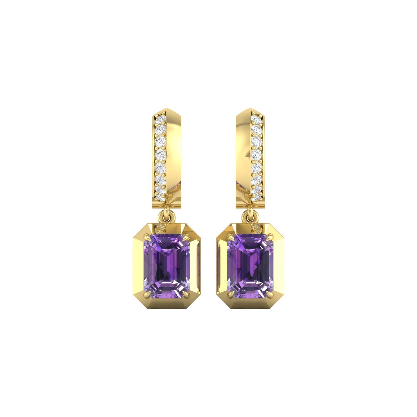 Amethyst and Diamond Bezel Drop Earrings