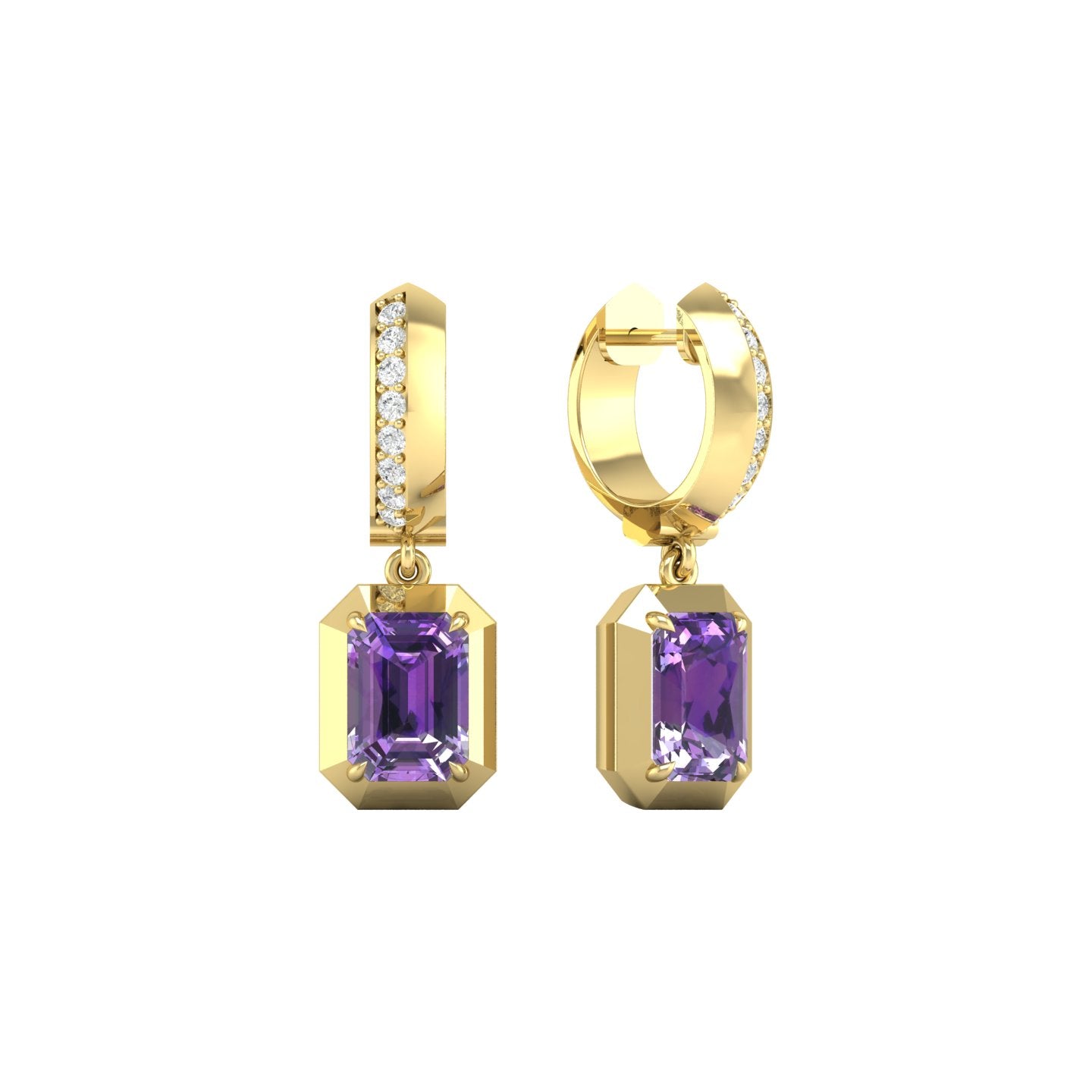 Amethyst and Diamond Bezel Drop Earrings